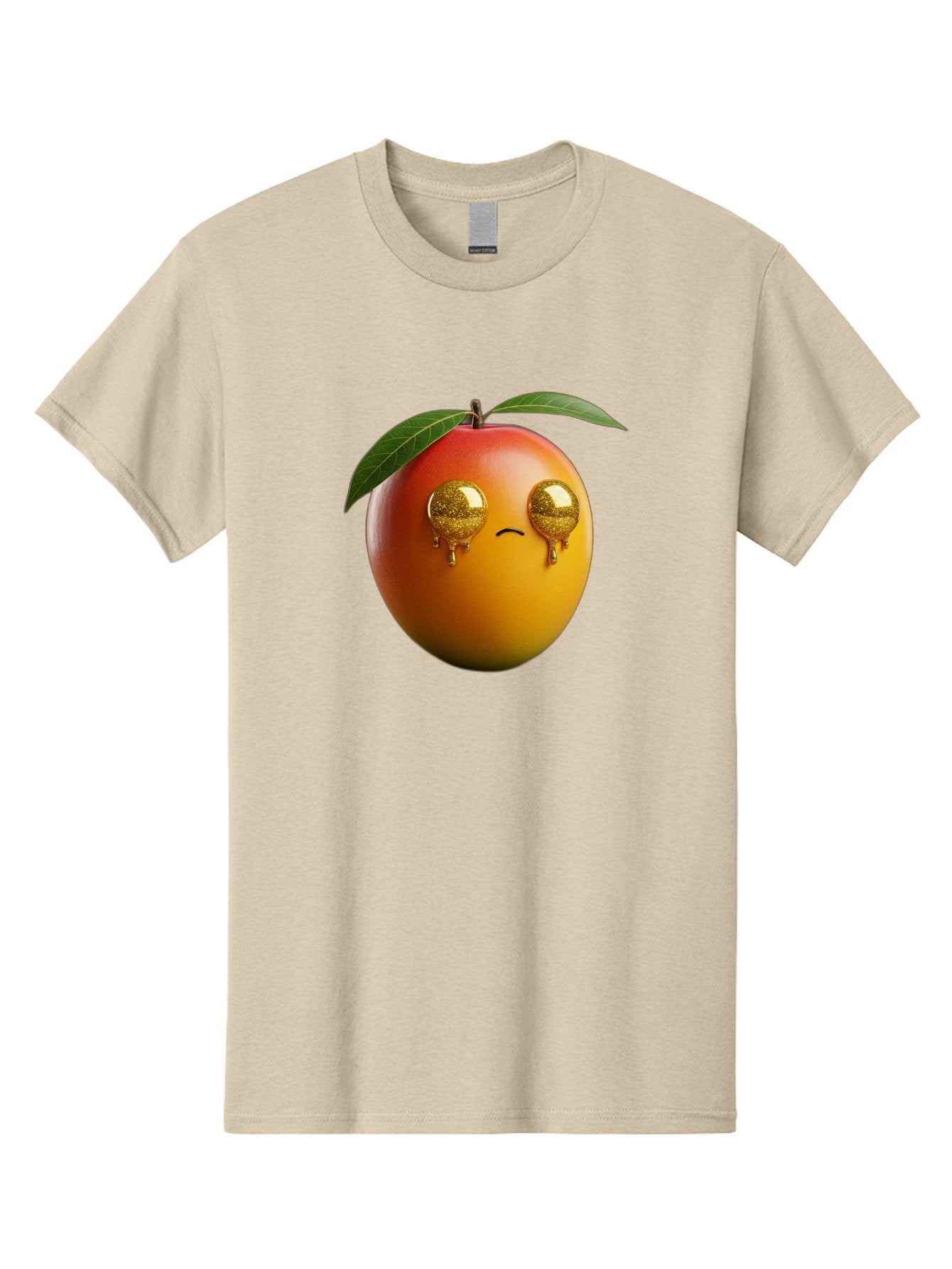 Crying-Mango Men'S Graphic Tee, 100% Cotton, Comfortable Casual Summer Wear, Machine Washable, Peach Fruit, Cartoon Character, Sad Face, Glossy Eyes, Vibrant Colors, Digital Art, Emotive Expression, Funny Fruit Bab827 6