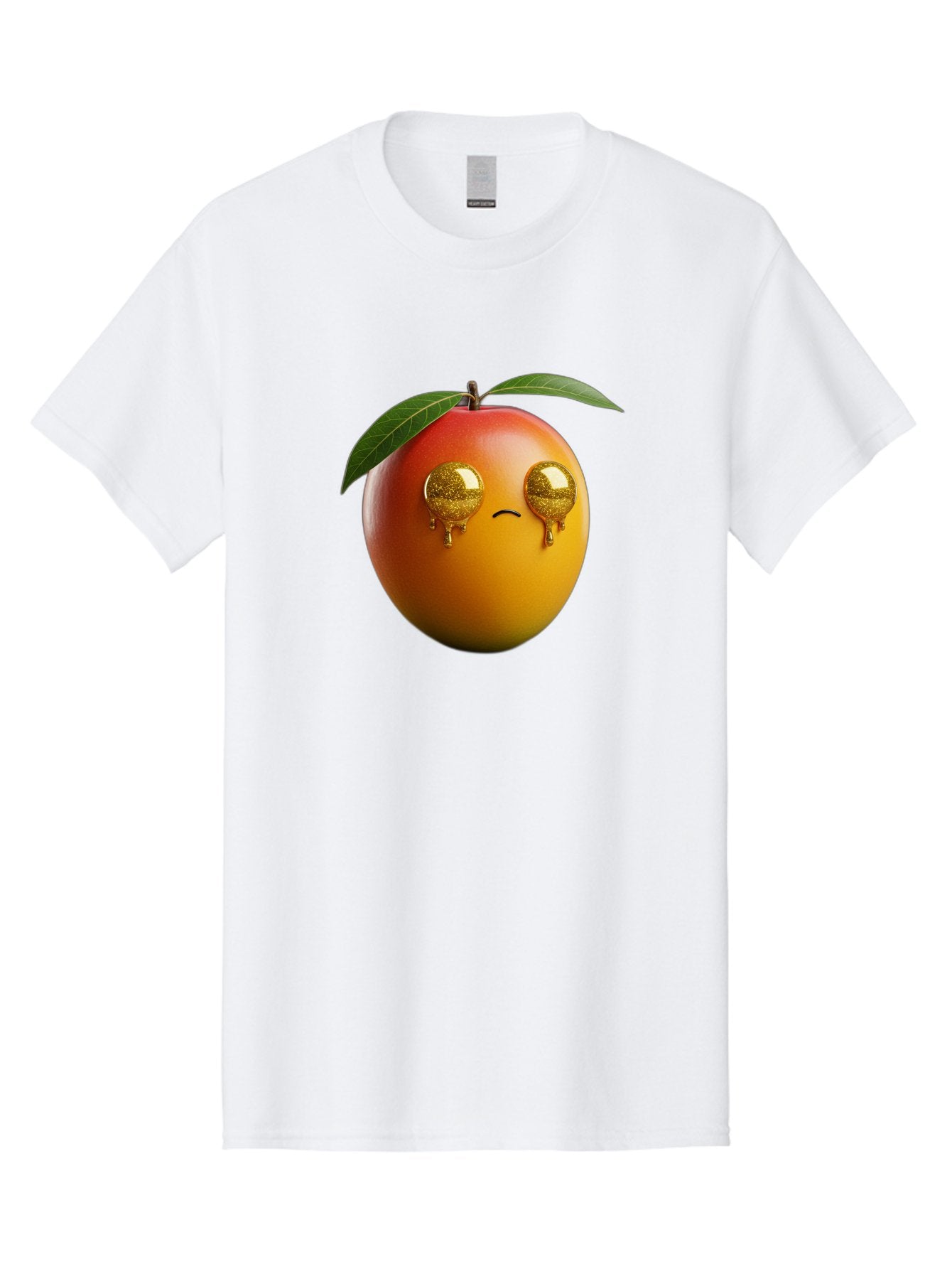Crying-Mango Men'S Graphic Tee, 100% Cotton, Comfortable Casual Summer Wear, Machine Washable, Peach Fruit, Cartoon Character, Sad Face, Glossy Eyes, Vibrant Colors, Digital Art, Emotive Expression, Funny Fruit Bab827 4