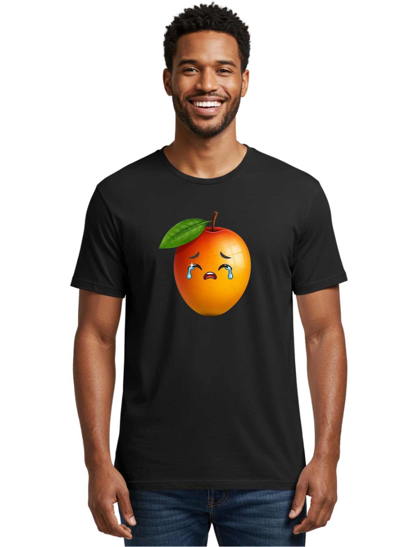Crying-Peach Men'S Graphic Tee, 100% Cotton, Comfortable Casual Summer Wear, Machine Washable, Peach Fruit, Crying Face, Sad Expression, Tears, Sorrowful Emoji, Fruit Emoji, Emotional Face, Crying Peach, Peach With Tears Bab828 20