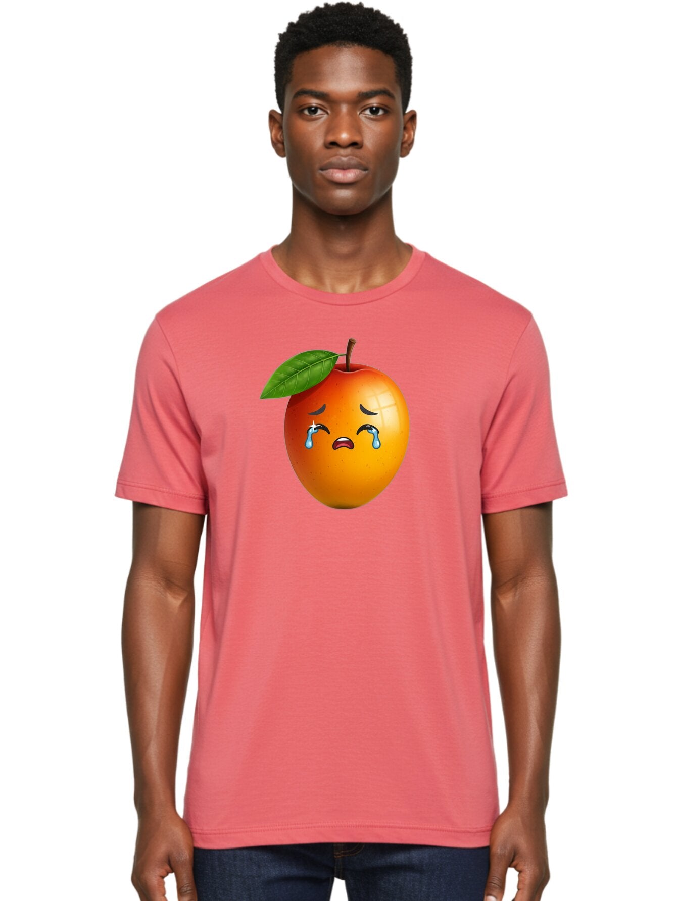 Crying-Peach Men'S Graphic Tee, 100% Cotton, Comfortable Casual Summer Wear, Machine Washable, Peach Fruit, Crying Face, Sad Expression, Tears, Sorrowful Emoji, Fruit Emoji, Emotional Face, Crying Peach, Peach With Tears Bab828 27