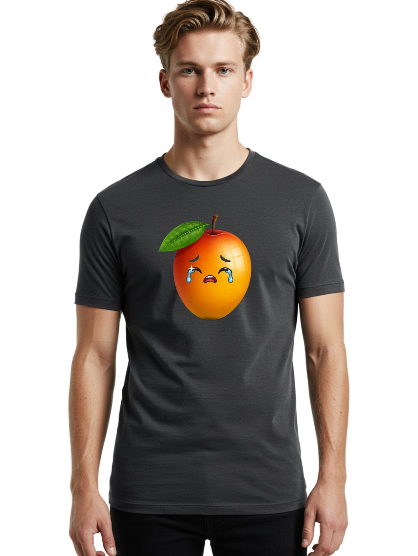 Crying-Peach Men'S Graphic Tee, 100% Cotton, Comfortable Casual Summer Wear, Machine Washable, Peach Fruit, Crying Face, Sad Expression, Tears, Sorrowful Emoji, Fruit Emoji, Emotional Face, Crying Peach, Peach With Tears Bab828 26