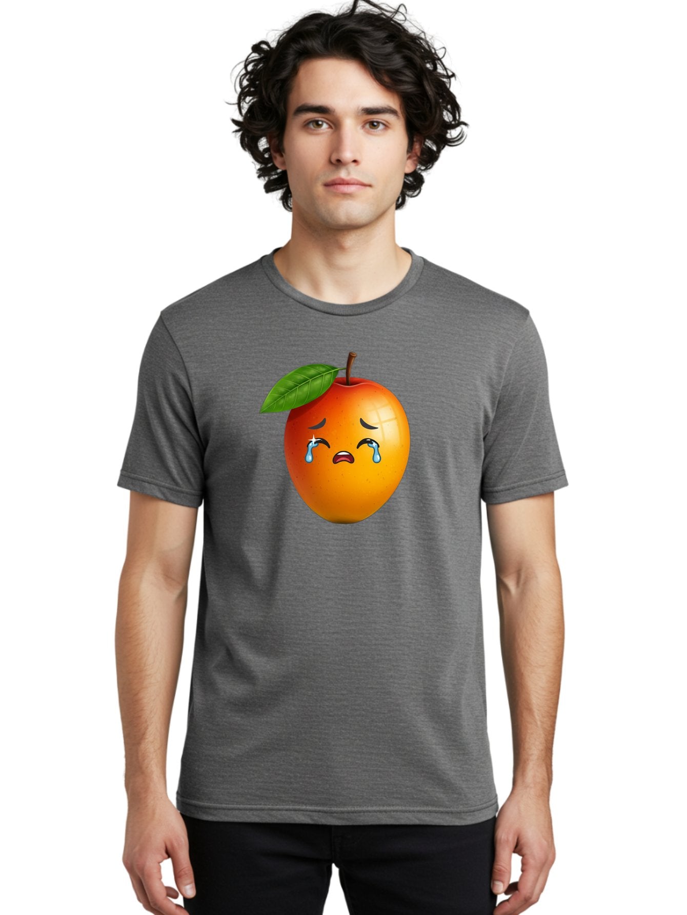 Crying-Peach Men'S Graphic Tee, 100% Cotton, Comfortable Casual Summer Wear, Machine Washable, Peach Fruit, Crying Face, Sad Expression, Tears, Sorrowful Emoji, Fruit Emoji, Emotional Face, Crying Peach, Peach With Tears Bab828 25