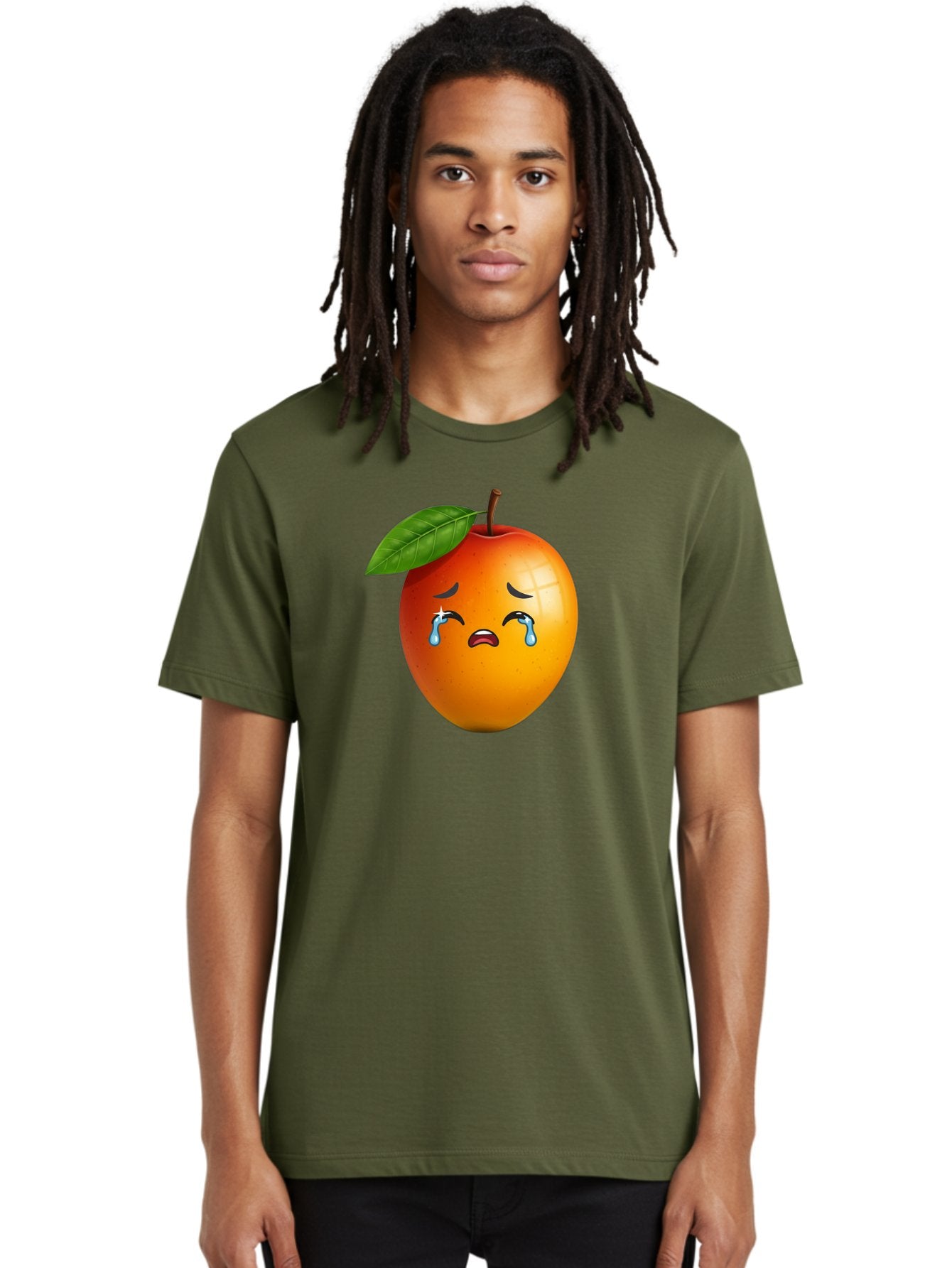 Crying-Peach Men'S Graphic Tee, 100% Cotton, Comfortable Casual Summer Wear, Machine Washable, Peach Fruit, Crying Face, Sad Expression, Tears, Sorrowful Emoji, Fruit Emoji, Emotional Face, Crying Peach, Peach With Tears Bab828 24
