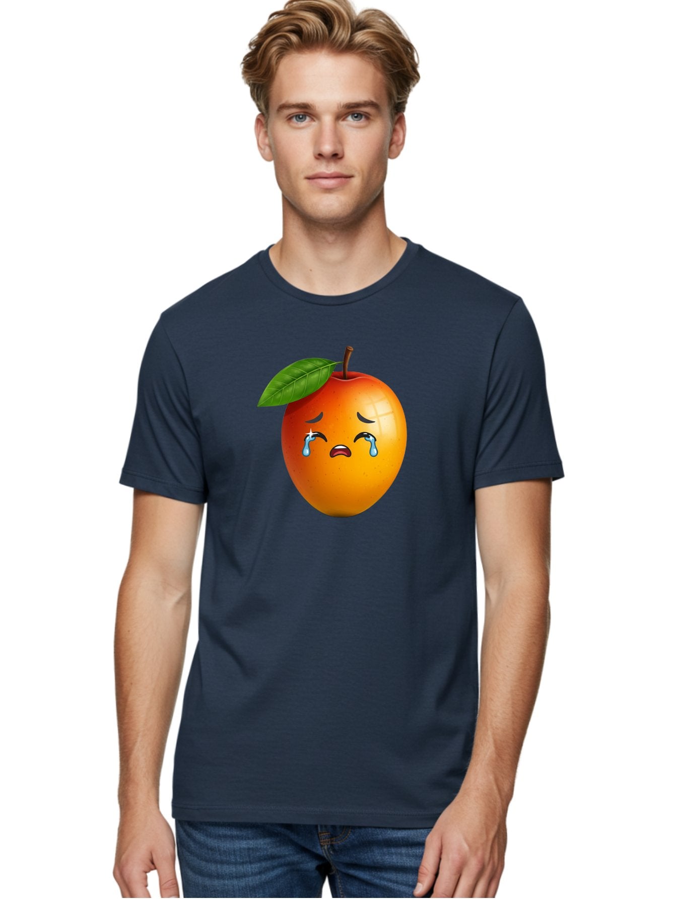 Crying-Peach Men'S Graphic Tee, 100% Cotton, Comfortable Casual Summer Wear, Machine Washable, Peach Fruit, Crying Face, Sad Expression, Tears, Sorrowful Emoji, Fruit Emoji, Emotional Face, Crying Peach, Peach With Tears Bab828 21
