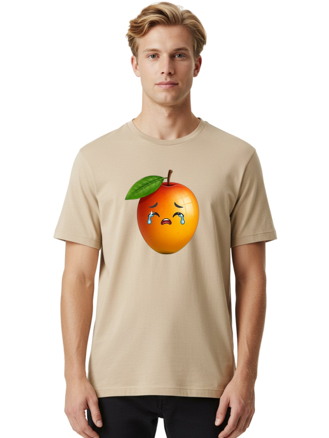 Crying-Peach Men'S Graphic Tee, 100% Cotton, Comfortable Casual Summer Wear, Machine Washable, Peach Fruit, Crying Face, Sad Expression, Tears, Sorrowful Emoji, Fruit Emoji, Emotional Face, Crying Peach, Peach With Tears Bab828 18