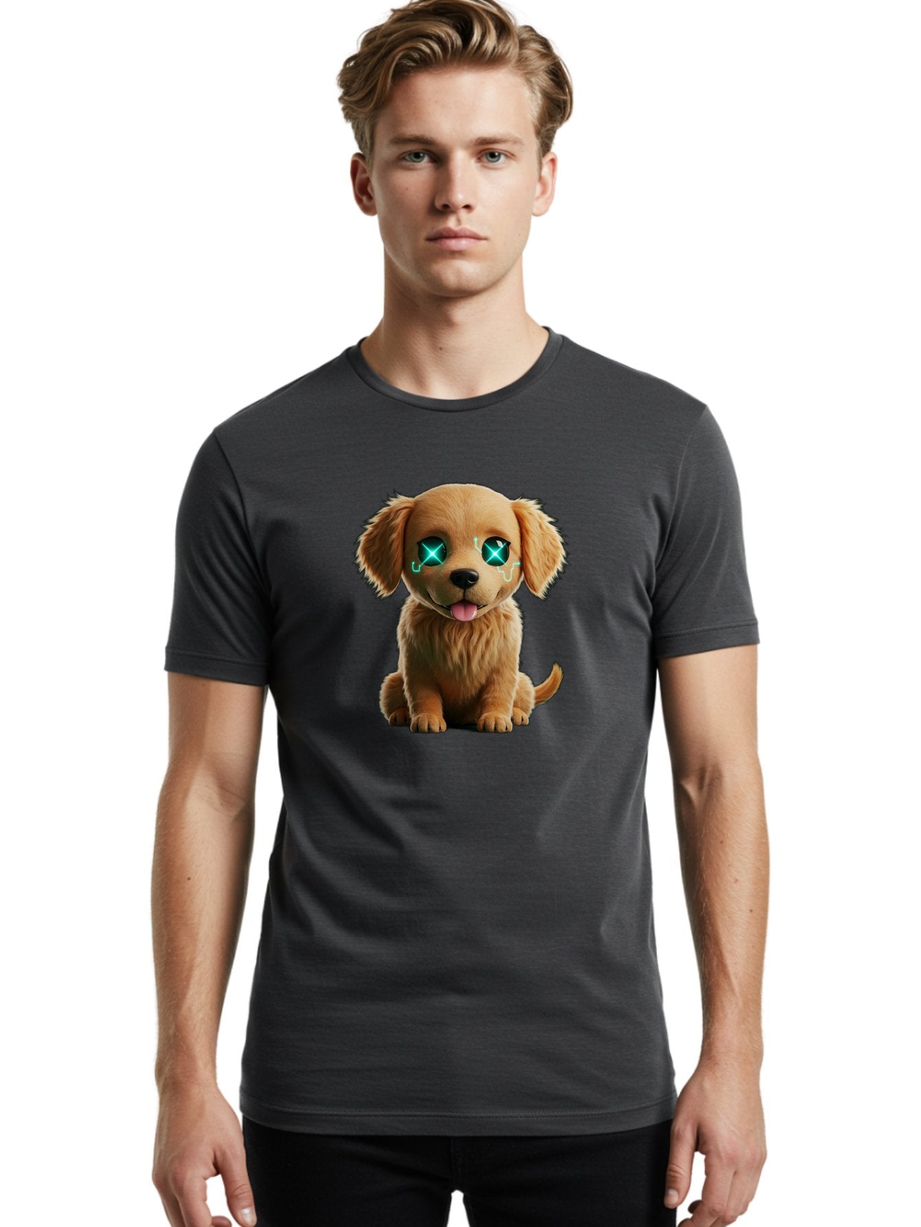 Crying-Puppy-1 Men'S Graphic Tee, 100% Cotton, Comfortable Casual Summer Wear, Machine Washable, Cute Dog, Cartoon-Style, Puppy Eyes, Sad Expression, Crying Tears, Sparkles, Digital Art, Kawaii, Adorable Animal, Funny Face Bab829 26