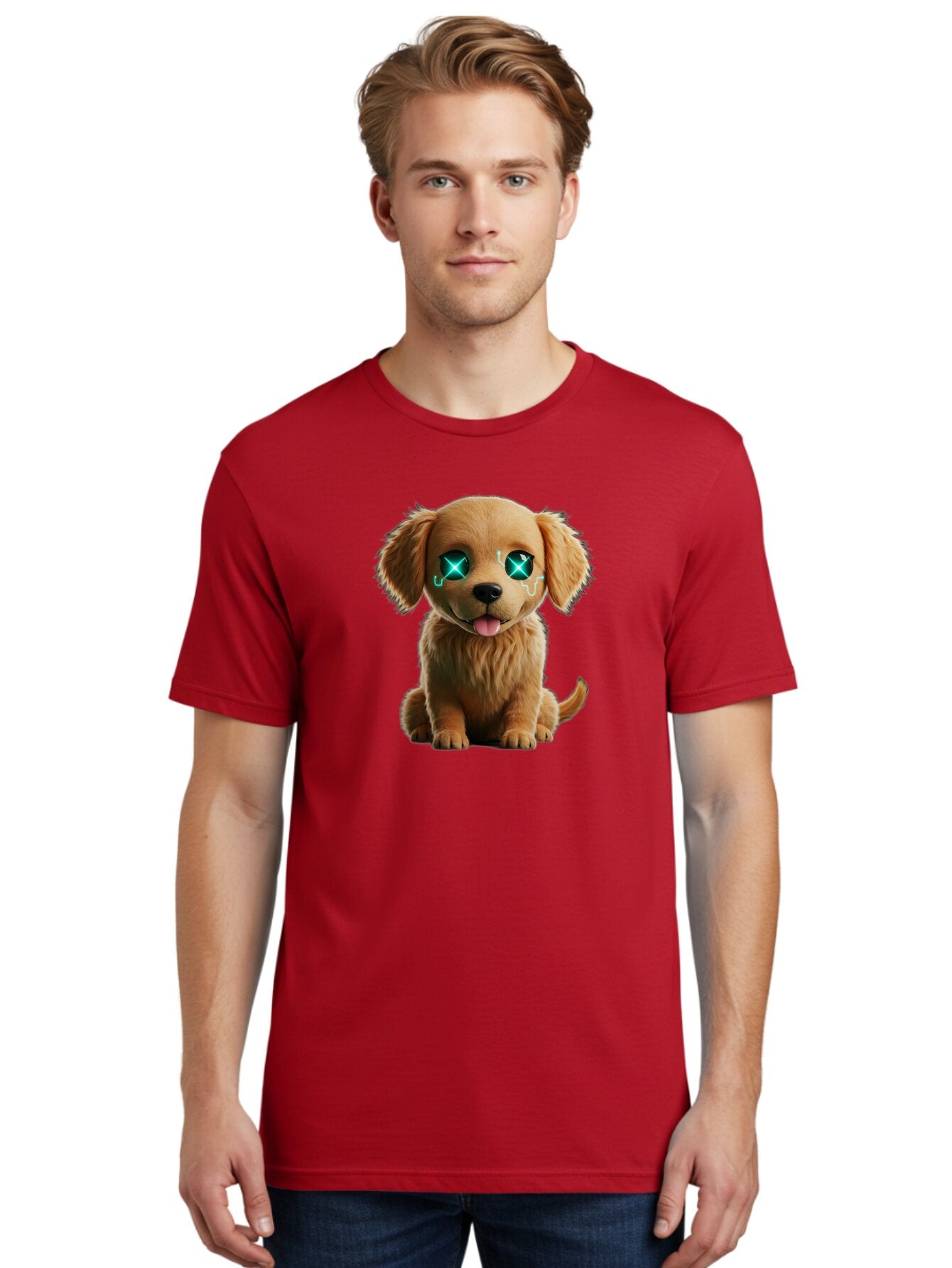 Crying-Puppy-1 Men'S Graphic Tee, 100% Cotton, Comfortable Casual Summer Wear, Machine Washable, Cute Dog, Cartoon-Style, Puppy Eyes, Sad Expression, Crying Tears, Sparkles, Digital Art, Kawaii, Adorable Animal, Funny Face Bab829 17