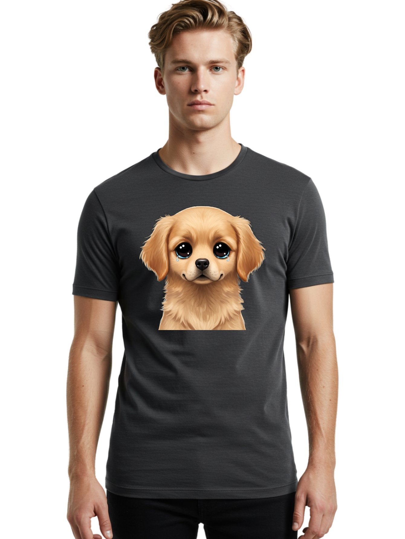 Crying-Puppy Men'S Graphic Tee, 100% Cotton, Comfortable Casual Summer Wear, Machine Washable, Sad Puppy, Crying Dog, Puppy Face, Sad Eyes, Dog Tears, Sorrowful Puppy, Adorable Puppy, Cute Dog, Dog Emotions Bab830 19