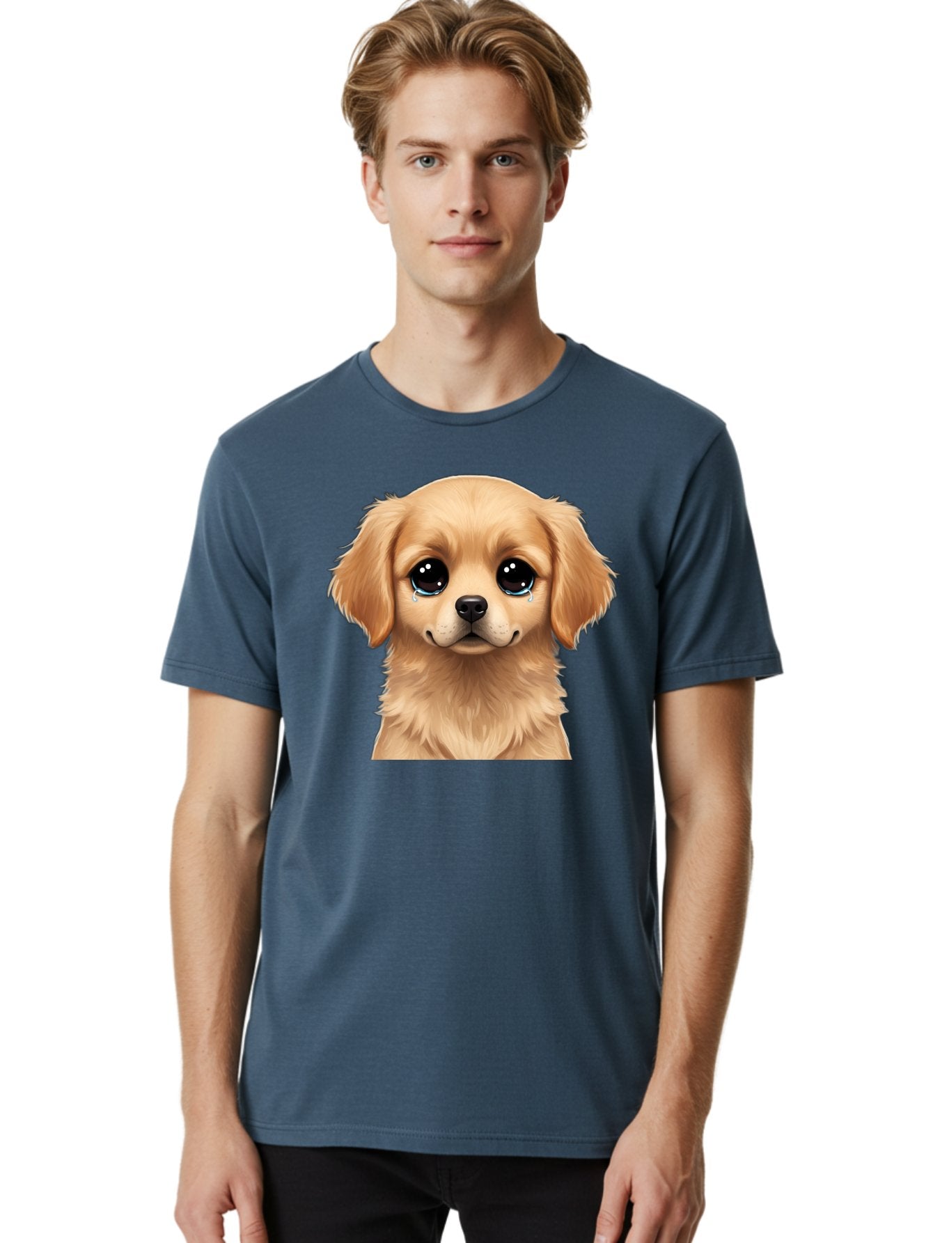 Crying-Puppy Men'S Graphic Tee, 100% Cotton, Comfortable Casual Summer Wear, Machine Washable, Sad Puppy, Crying Dog, Puppy Face, Sad Eyes, Dog Tears, Sorrowful Puppy, Adorable Puppy, Cute Dog, Dog Emotions Bab830 18