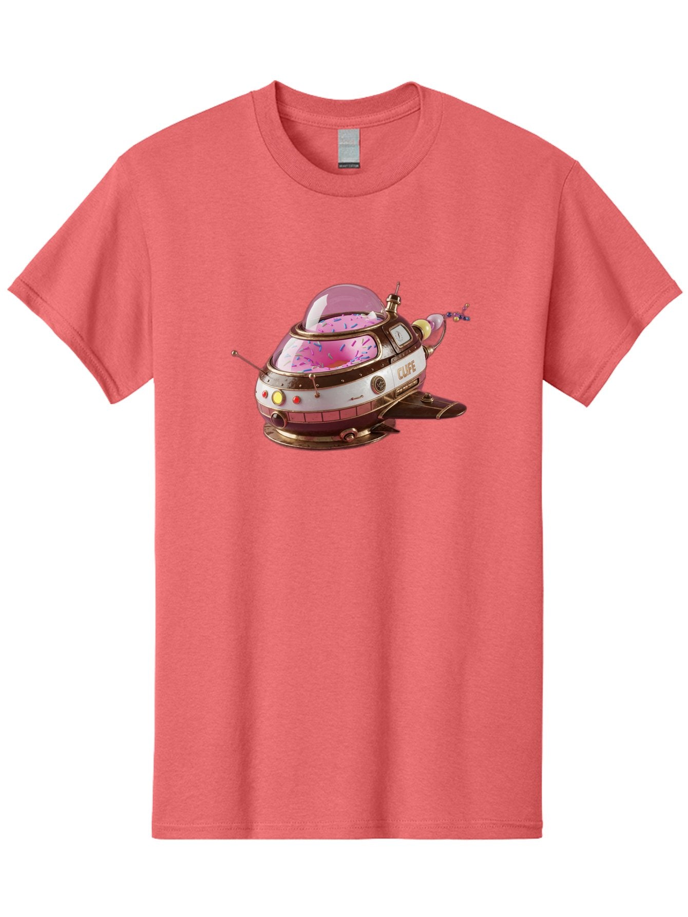Cufe-Spacecraft Men'S Graphic Tee, 100% Cotton, Comfortable Casual Summer Wear, Machine Washable, Cupcake Spaceship, Futuristic Dessert, Whimsical Design, Sprinkles, Pink Frosting, Retro-Futuristic Style, Cartoonish Charm, Sci-Fi Treat Bab832 3
