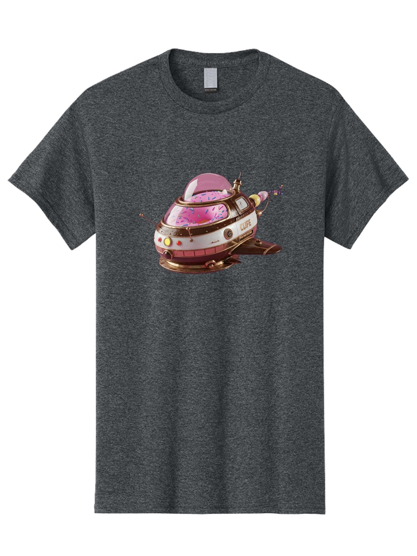 Cufe-Spacecraft Men'S Graphic Tee, 100% Cotton, Comfortable Casual Summer Wear, Machine Washable, Cupcake Spaceship, Futuristic Dessert, Whimsical Design, Sprinkles, Pink Frosting, Retro-Futuristic Style, Cartoonish Charm, Sci-Fi Treat Bab832 4