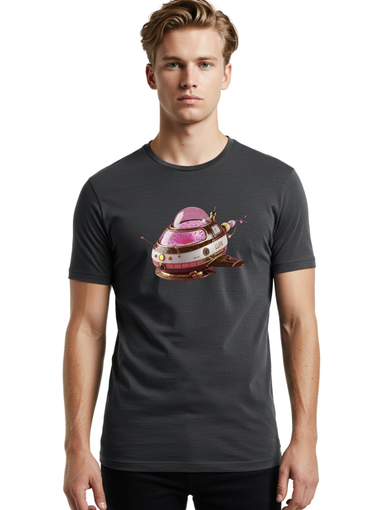 Cufe-Spacecraft Men'S Graphic Tee, 100% Cotton, Comfortable Casual Summer Wear, Machine Washable, Cupcake Spaceship, Futuristic Dessert, Whimsical Design, Sprinkles, Pink Frosting, Retro-Futuristic Style, Cartoonish Charm, Sci-Fi Treat Bab832 18