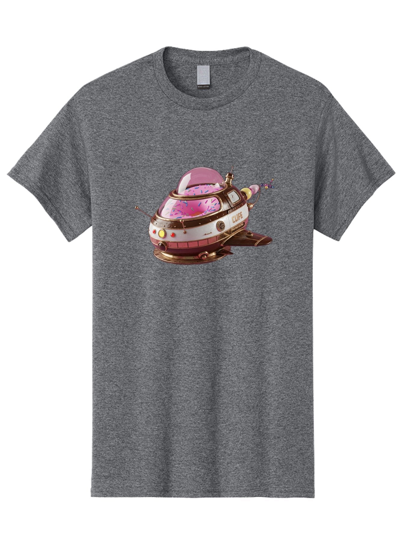 Cufe-Spacecraft Men'S Graphic Tee, 100% Cotton, Comfortable Casual Summer Wear, Machine Washable, Cupcake Spaceship, Futuristic Dessert, Whimsical Design, Sprinkles, Pink Frosting, Retro-Futuristic Style, Cartoonish Charm, Sci-Fi Treat Bab832 7