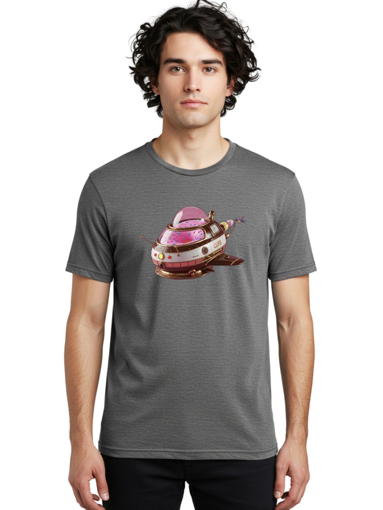 Cufe-Spacecraft Men'S Graphic Tee, 100% Cotton, Comfortable Casual Summer Wear, Machine Washable, Cupcake Spaceship, Futuristic Dessert, Whimsical Design, Sprinkles, Pink Frosting, Retro-Futuristic Style, Cartoonish Charm, Sci-Fi Treat Bab832 16