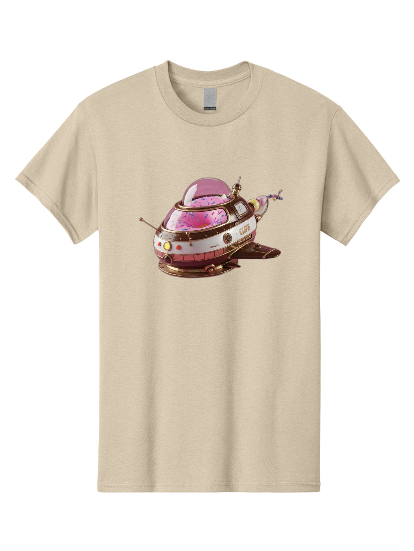 Cufe-Spacecraft Men'S Graphic Tee, 100% Cotton, Comfortable Casual Summer Wear, Machine Washable, Cupcake Spaceship, Futuristic Dessert, Whimsical Design, Sprinkles, Pink Frosting, Retro-Futuristic Style, Cartoonish Charm, Sci-Fi Treat Bab832 9
