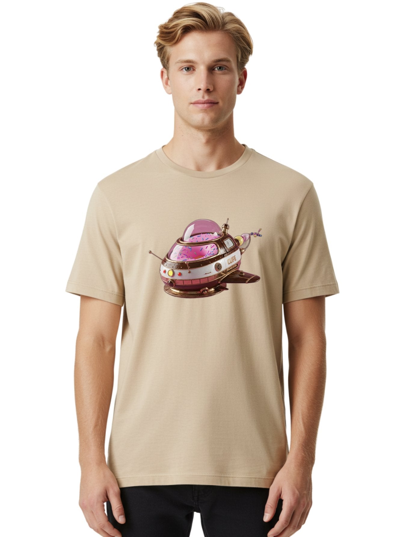 Cufe-Spacecraft Men'S Graphic Tee, 100% Cotton, Comfortable Casual Summer Wear, Machine Washable, Cupcake Spaceship, Futuristic Dessert, Whimsical Design, Sprinkles, Pink Frosting, Retro-Futuristic Style, Cartoonish Charm, Sci-Fi Treat Bab832 26