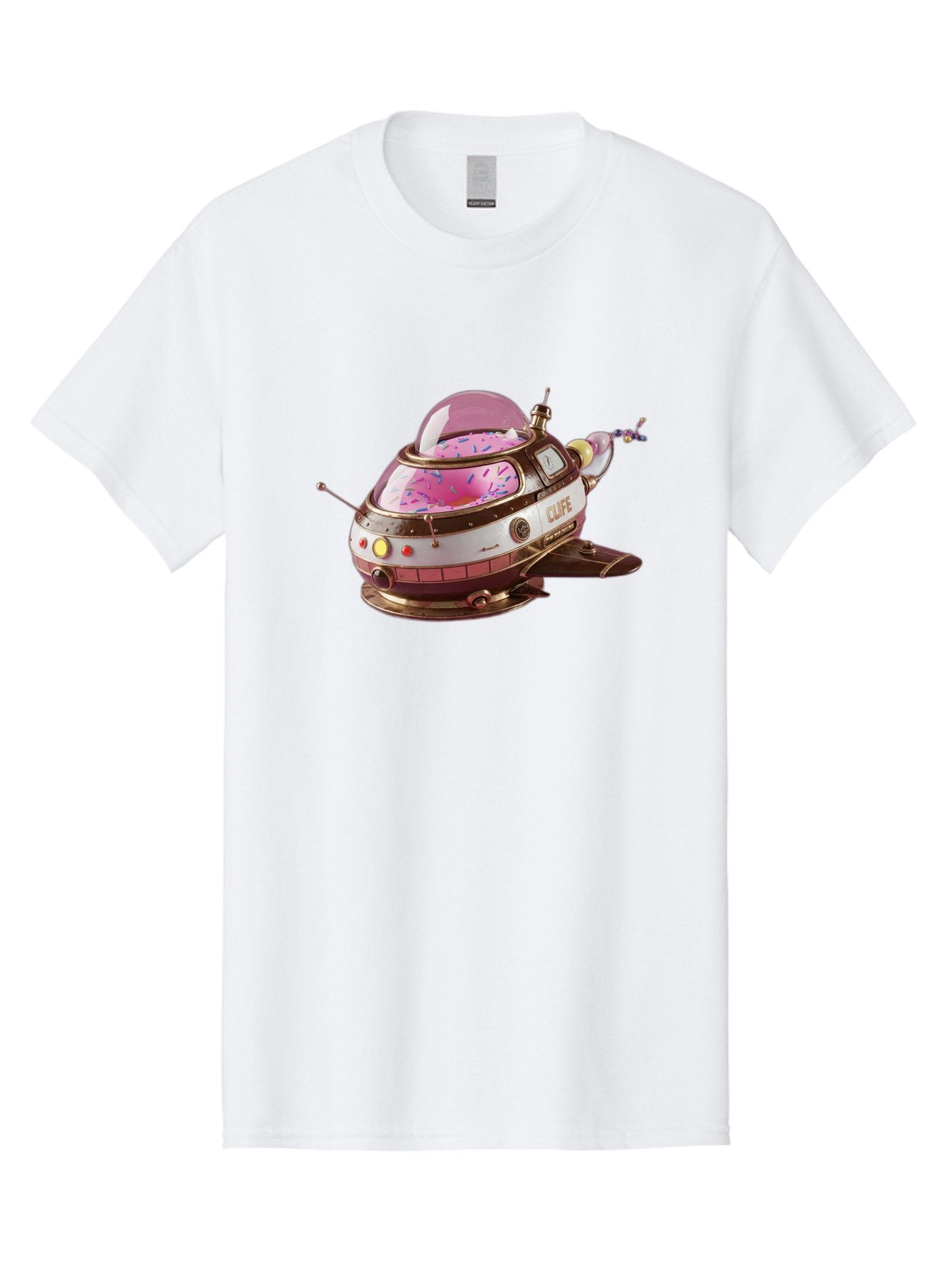 Cufe-Spacecraft Men'S Graphic Tee, 100% Cotton, Comfortable Casual Summer Wear, Machine Washable, Cupcake Spaceship, Futuristic Dessert, Whimsical Design, Sprinkles, Pink Frosting, Retro-Futuristic Style, Cartoonish Charm, Sci-Fi Treat Bab832 5