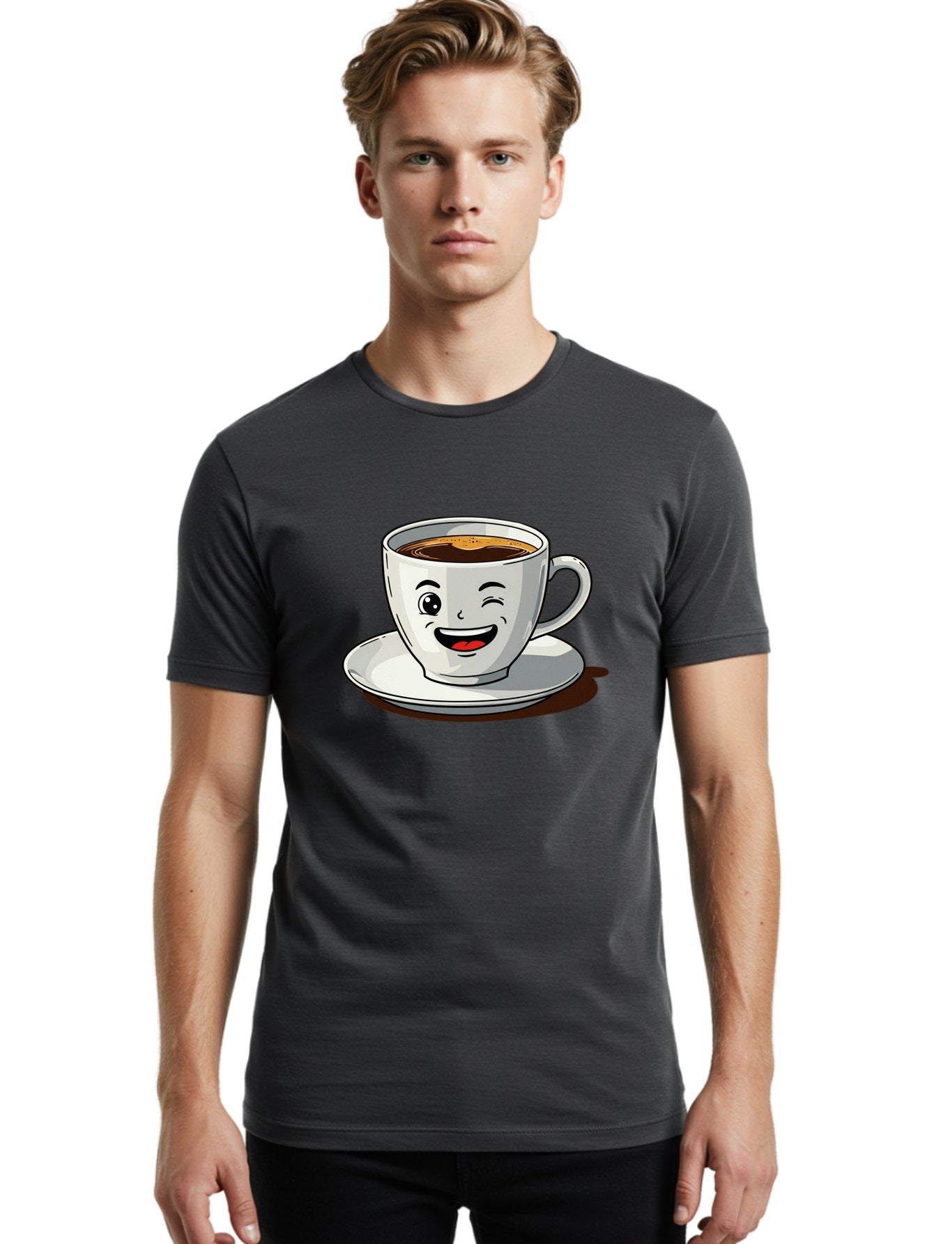 Cup-Of-Coffee-1 Men'S Graphic Tee, 100% Cotton, Comfortable Casual Summer Wear, Machine Washable, Happy Coffee Cup, Smiling Face, Coffee Time, Morning Pick-Me-Up, Caffeinated Beverage, Cartoon Character, Coffee Lover, Funny Illustration, Bab833 24