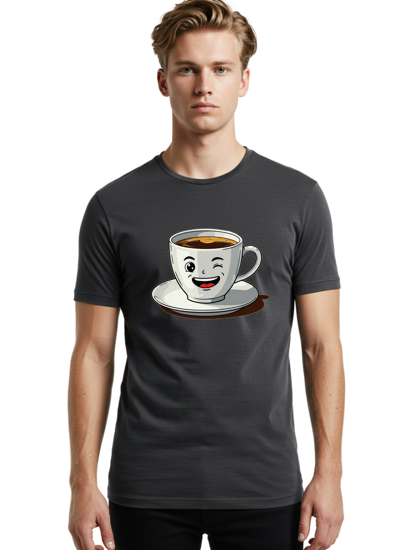 Cup-Of-Coffee-1 Men'S Graphic Tee, 100% Cotton, Comfortable Casual Summer Wear, Machine Washable, Happy Coffee Cup, Smiling Face, Coffee Time, Morning Pick-Me-Up, Caffeinated Beverage, Cartoon Character, Coffee Lover, Funny Illustration, Bab833 22