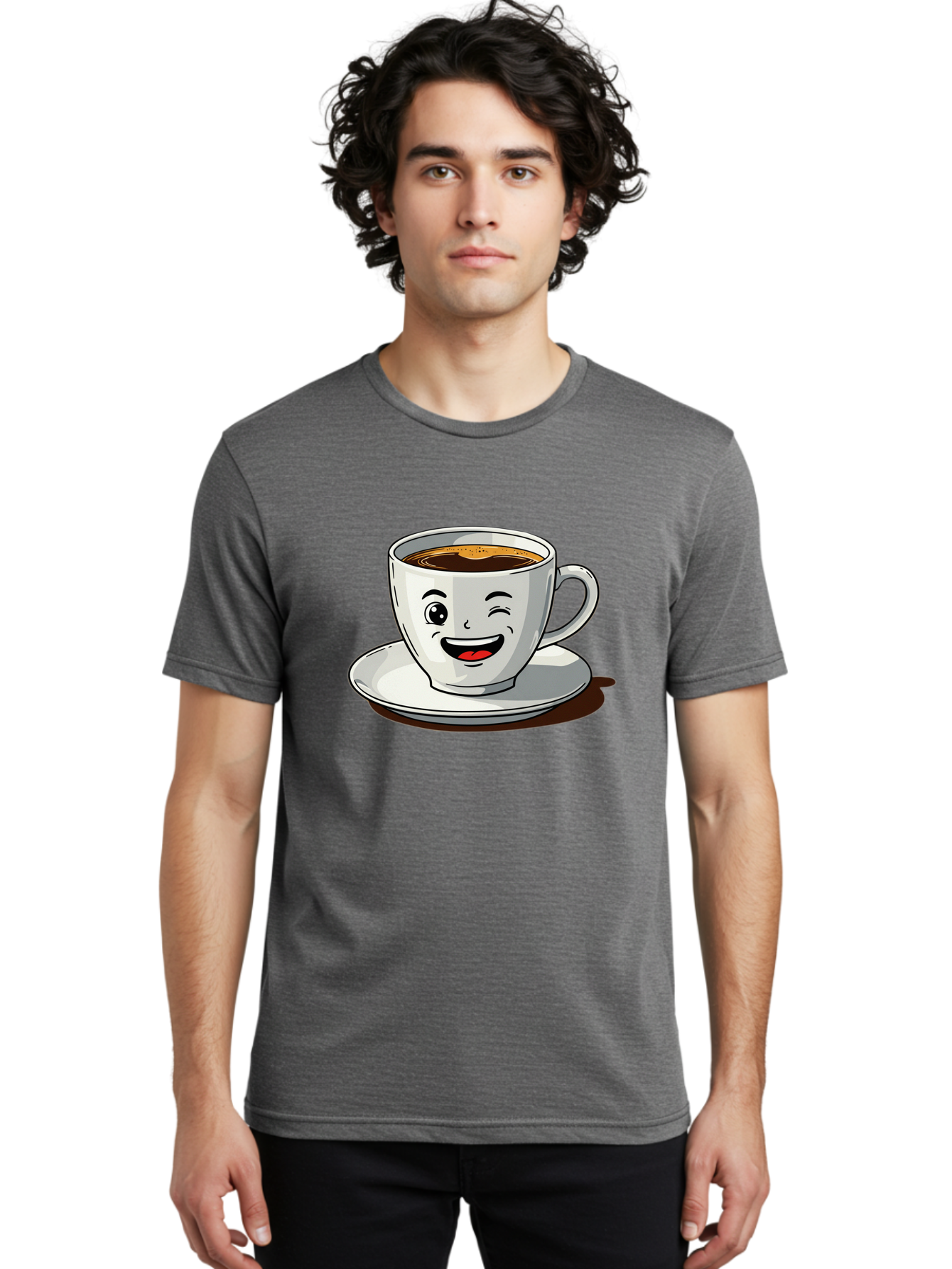 Cup-Of-Coffee-1 Men'S Graphic Tee, 100% Cotton, Comfortable Casual Summer Wear, Machine Washable, Happy Coffee Cup, Smiling Face, Coffee Time, Morning Pick-Me-Up, Caffeinated Beverage, Cartoon Character, Coffee Lover, Funny Illustration, Bab833 19