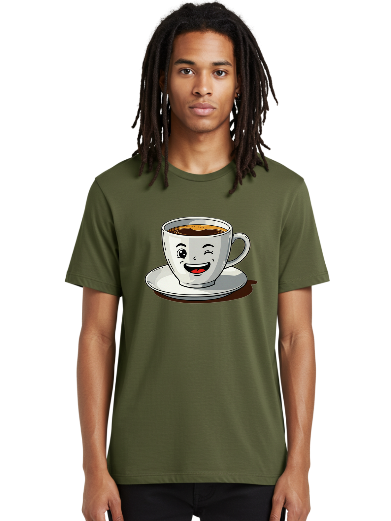 Cup-Of-Coffee-1 Men'S Graphic Tee, 100% Cotton, Comfortable Casual Summer Wear, Machine Washable, Happy Coffee Cup, Smiling Face, Coffee Time, Morning Pick-Me-Up, Caffeinated Beverage, Cartoon Character, Coffee Lover, Funny Illustration, Bab833 24