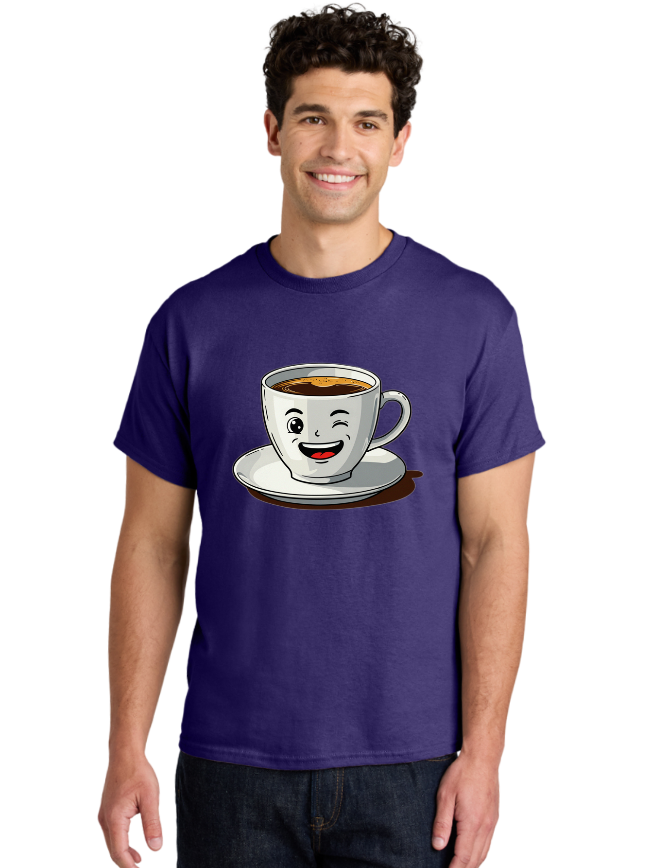 Cup-Of-Coffee-1 Men'S Graphic Tee, 100% Cotton, Comfortable Casual Summer Wear, Machine Washable, Happy Coffee Cup, Smiling Face, Coffee Time, Morning Pick-Me-Up, Caffeinated Beverage, Cartoon Character, Coffee Lover, Funny Illustration, Bab833 25
