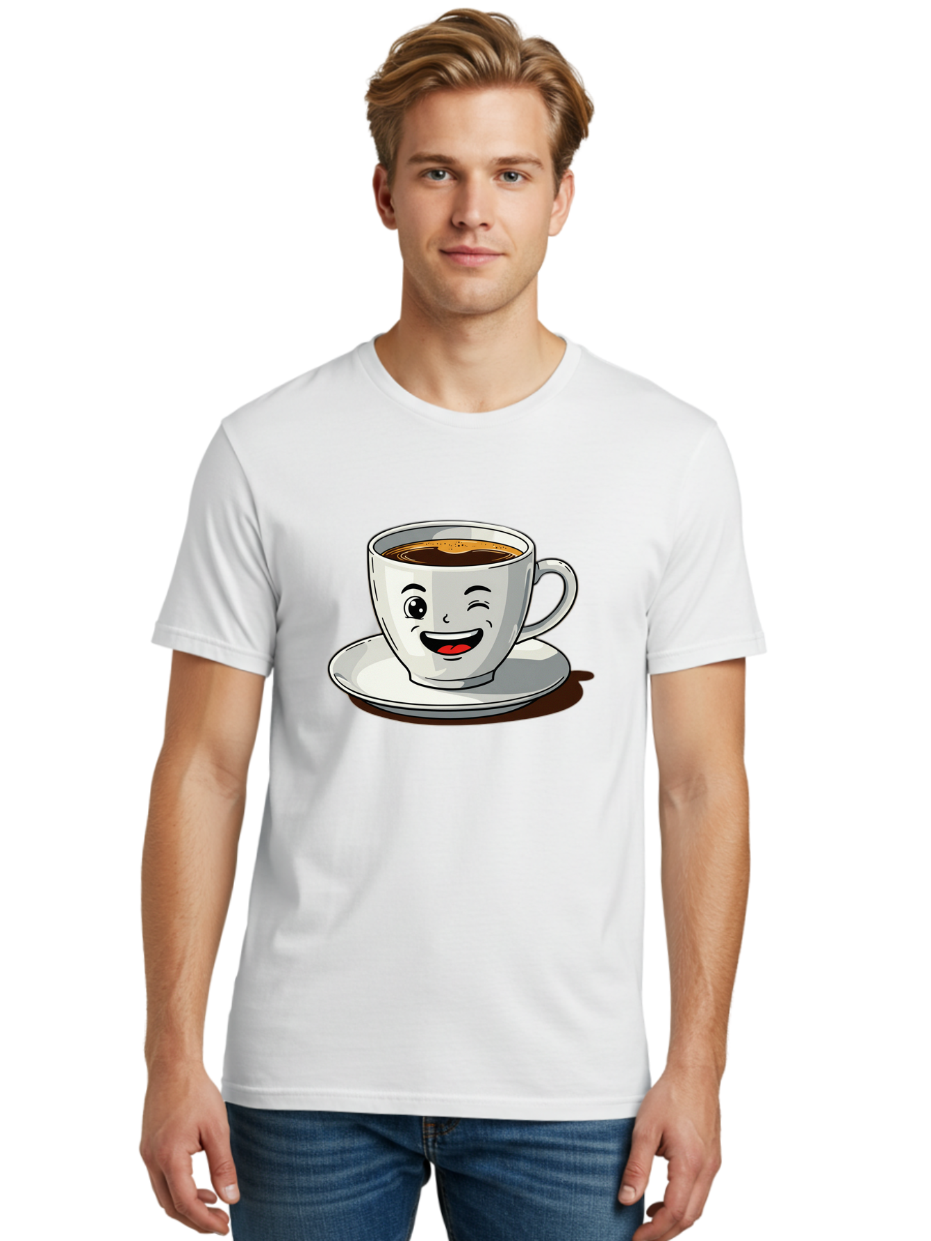 Cup-Of-Coffee-1 Men'S Graphic Tee, 100% Cotton, Comfortable Casual Summer Wear, Machine Washable, Happy Coffee Cup, Smiling Face, Coffee Time, Morning Pick-Me-Up, Caffeinated Beverage, Cartoon Character, Coffee Lover, Funny Illustration, Bab833 30