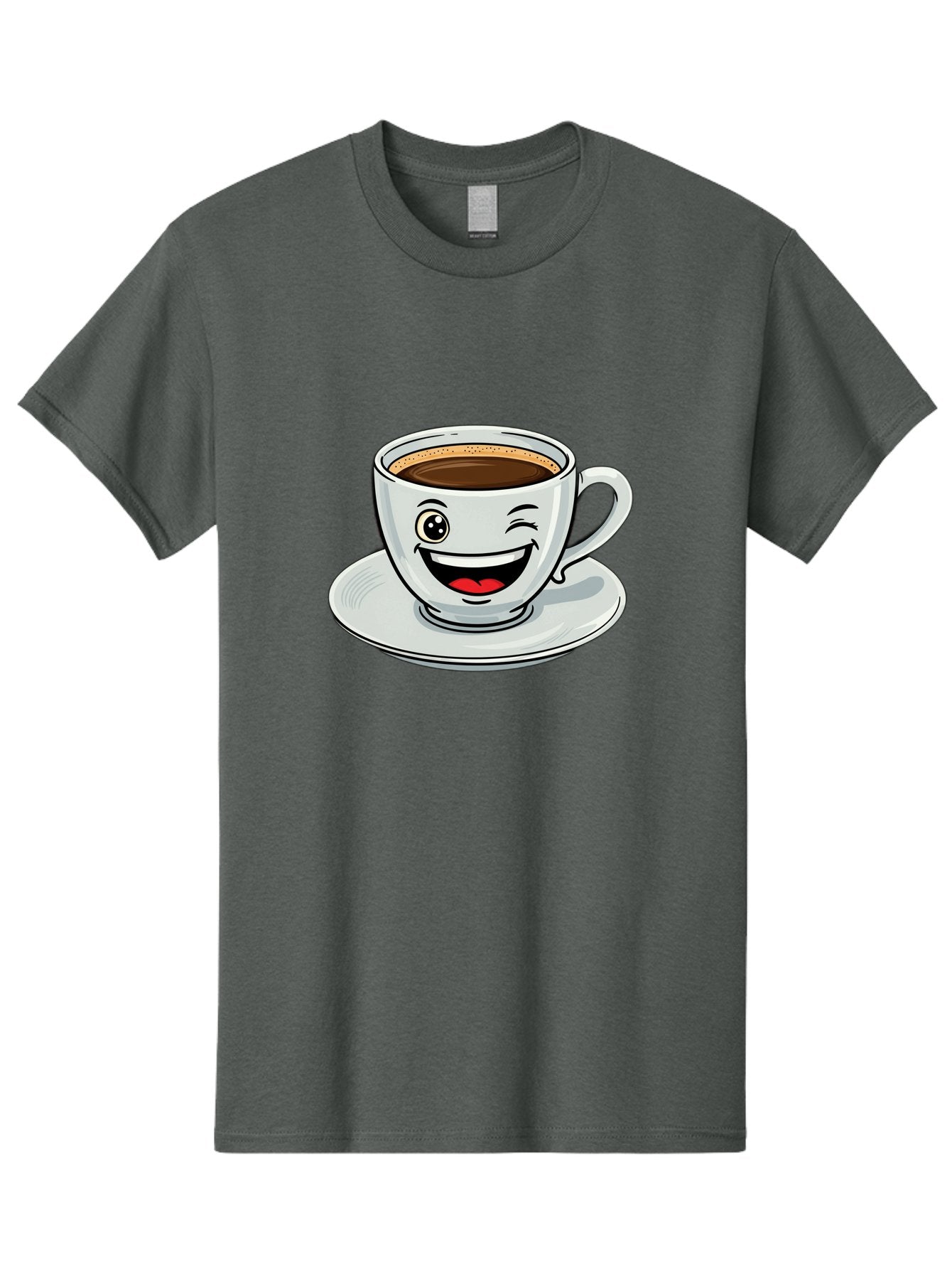 Cup-Of-Coffee Men'S Graphic Tee, 100% Cotton, Comfortable Casual Summer Wear, Machine Washable, Coffee Cup, Cartoon Character, Smiling Face, Happy Expression, Coffee Lover, Morning Pick-Me-Up, Coffee Break, Funny Illustration, Winking Eye Bab840 15