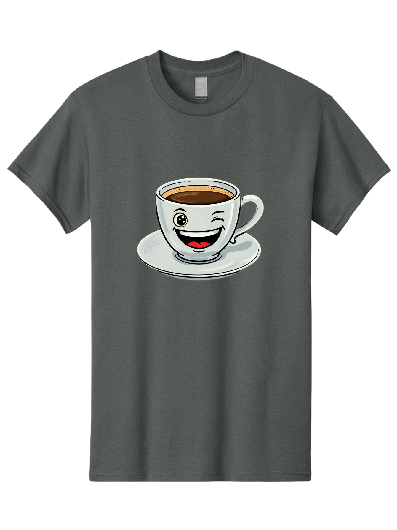 Cup-Of-Coffee Men'S Graphic Tee, 100% Cotton, Comfortable Casual Summer Wear, Machine Washable, Coffee Cup, Cartoon Character, Smiling Face, Happy Expression, Coffee Lover, Morning Pick-Me-Up, Coffee Break, Funny Illustration, Winking Eye Bab840