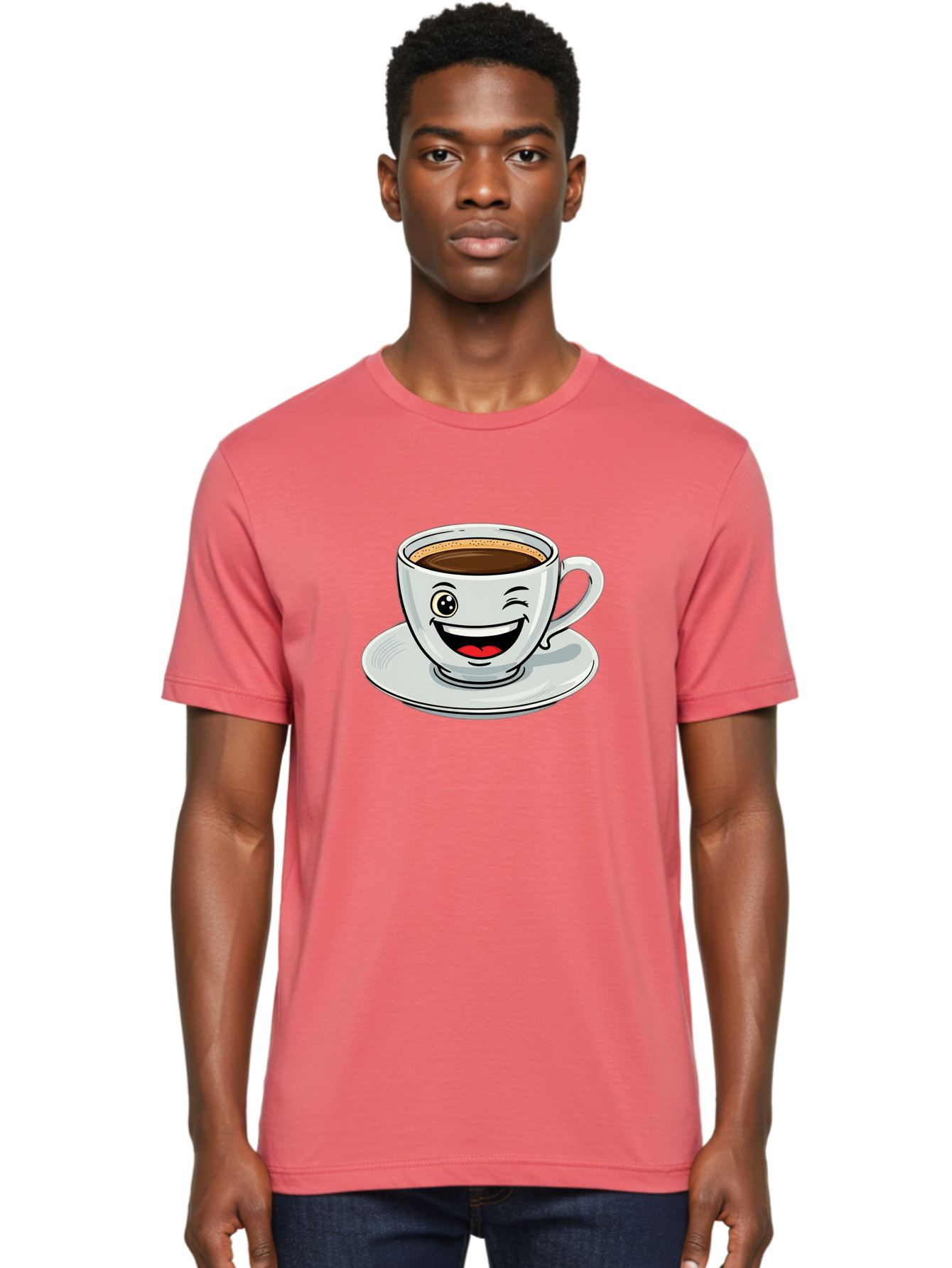 Cup-Of-Coffee Men'S Graphic Tee, 100% Cotton, Comfortable Casual Summer Wear, Machine Washable, Coffee Cup, Cartoon Character, Smiling Face, Happy Expression, Coffee Lover, Morning Pick-Me-Up, Coffee Break, Funny Illustration, Winking Eye Bab840 22
