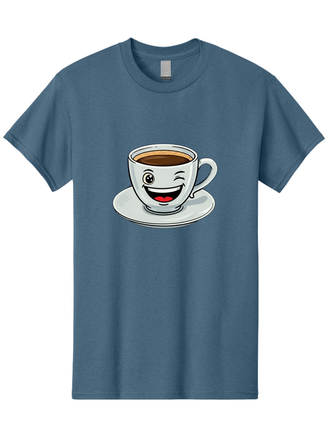 Cup-Of-Coffee Men'S Graphic Tee, 100% Cotton, Comfortable Casual Summer Wear, Machine Washable, Coffee Cup, Cartoon Character, Smiling Face, Happy Expression, Coffee Lover, Morning Pick-Me-Up, Coffee Break, Funny Illustration, Winking Eye Bab840