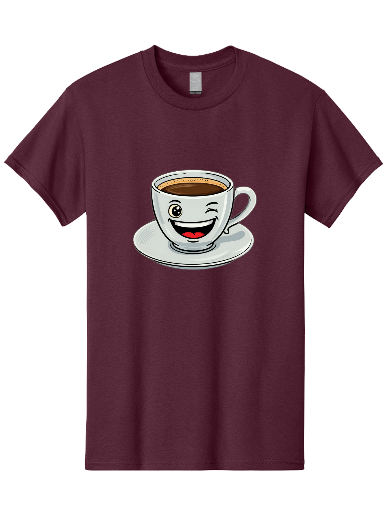 Cup-Of-Coffee Men'S Graphic Tee, 100% Cotton, Comfortable Casual Summer Wear, Machine Washable, Coffee Cup, Cartoon Character, Smiling Face, Happy Expression, Coffee Lover, Morning Pick-Me-Up, Coffee Break, Funny Illustration, Winking Eye Bab840