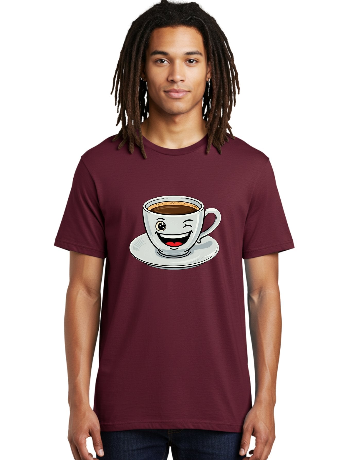Cup-Of-Coffee Men'S Graphic Tee, 100% Cotton, Comfortable Casual Summer Wear, Machine Washable, Coffee Cup, Cartoon Character, Smiling Face, Happy Expression, Coffee Lover, Morning Pick-Me-Up, Coffee Break, Funny Illustration, Winking Eye Bab840 29