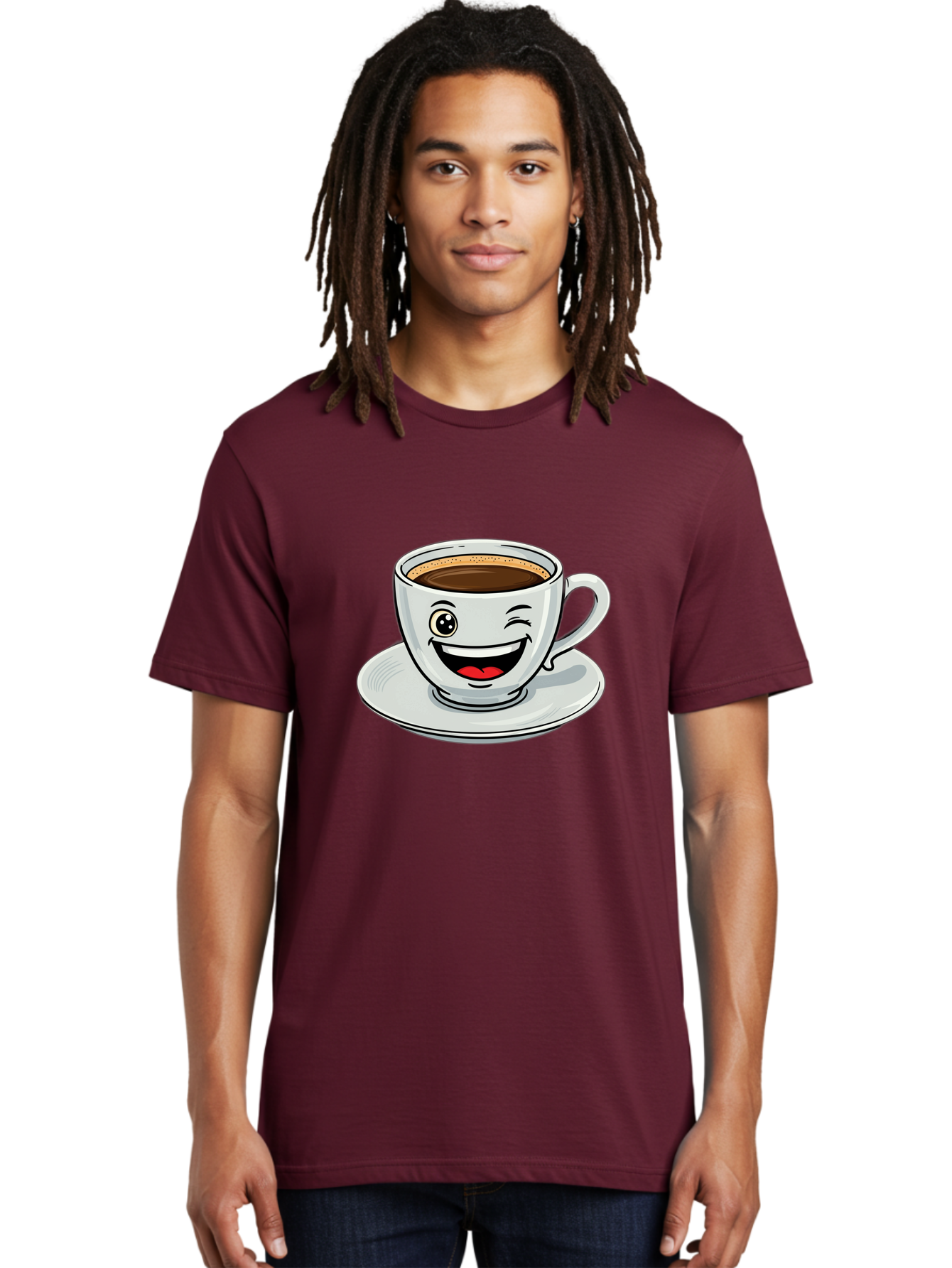 Cup-Of-Coffee Men'S Graphic Tee, 100% Cotton, Comfortable Casual Summer Wear, Machine Washable, Coffee Cup, Cartoon Character, Smiling Face, Happy Expression, Coffee Lover, Morning Pick-Me-Up, Coffee Break, Funny Illustration, Winking Eye Bab840 17