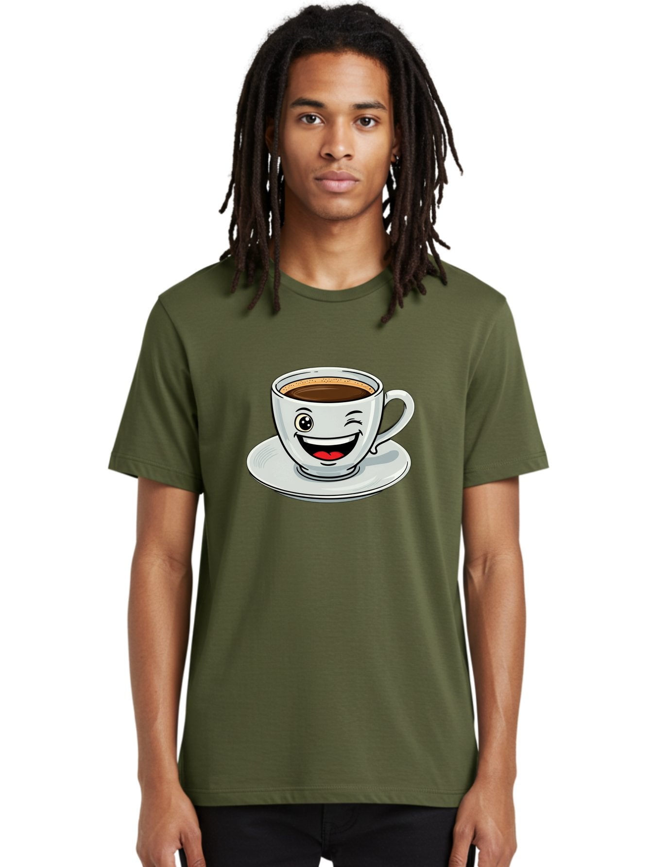 Cup-Of-Coffee Men'S Graphic Tee, 100% Cotton, Comfortable Casual Summer Wear, Machine Washable, Coffee Cup, Cartoon Character, Smiling Face, Happy Expression, Coffee Lover, Morning Pick-Me-Up, Coffee Break, Funny Illustration, Winking Eye Bab840 26