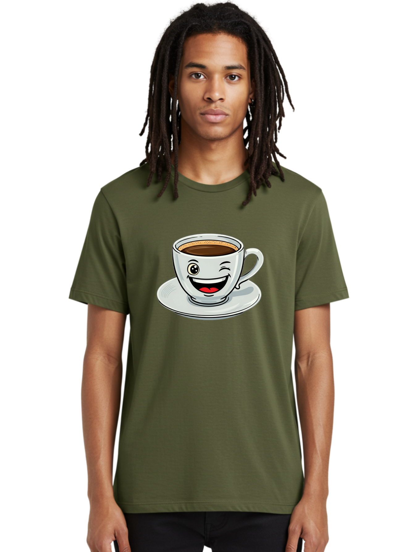 Cup-Of-Coffee Men'S Graphic Tee, 100% Cotton, Comfortable Casual Summer Wear, Machine Washable, Coffee Cup, Cartoon Character, Smiling Face, Happy Expression, Coffee Lover, Morning Pick-Me-Up, Coffee Break, Funny Illustration, Winking Eye Bab840 20