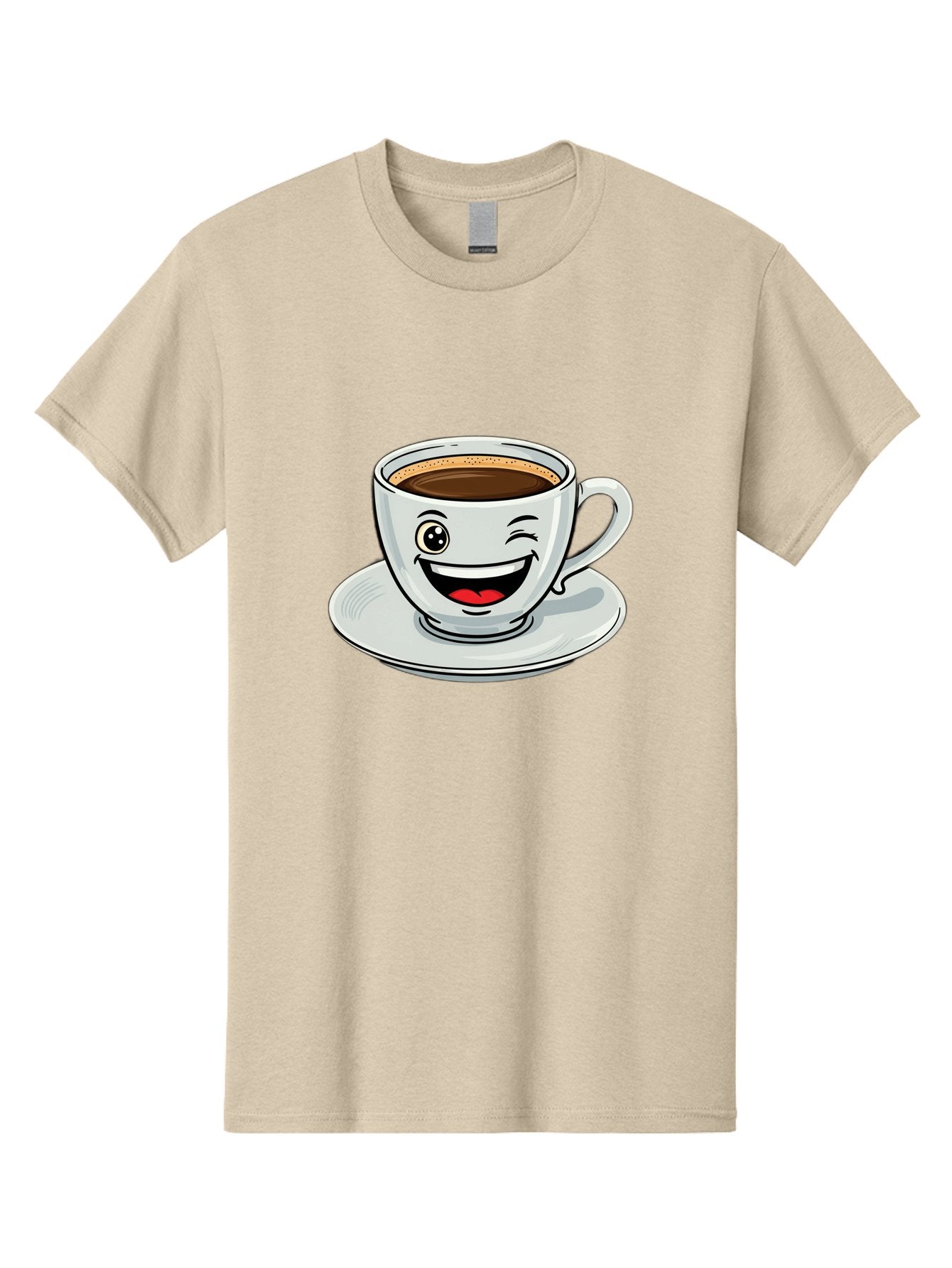 Cup-Of-Coffee Men'S Graphic Tee, 100% Cotton, Comfortable Casual Summer Wear, Machine Washable, Coffee Cup, Cartoon Character, Smiling Face, Happy Expression, Coffee Lover, Morning Pick-Me-Up, Coffee Break, Funny Illustration, Winking Eye Bab840 3
