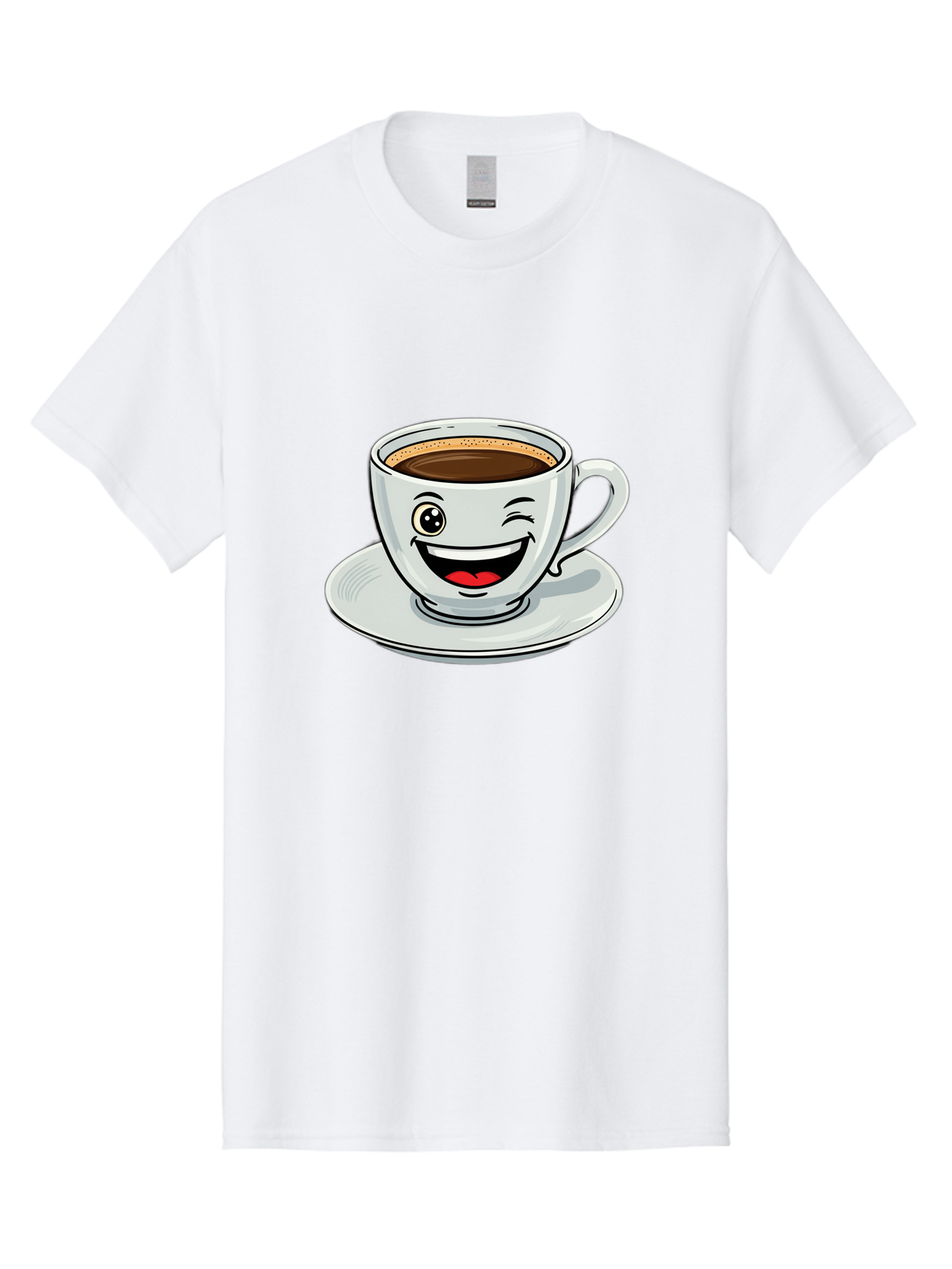 Cup-Of-Coffee Men'S Graphic Tee, 100% Cotton, Comfortable Casual Summer Wear, Machine Washable, Coffee Cup, Cartoon Character, Smiling Face, Happy Expression, Coffee Lover, Morning Pick-Me-Up, Coffee Break, Funny Illustration, Winking Eye Bab840 3