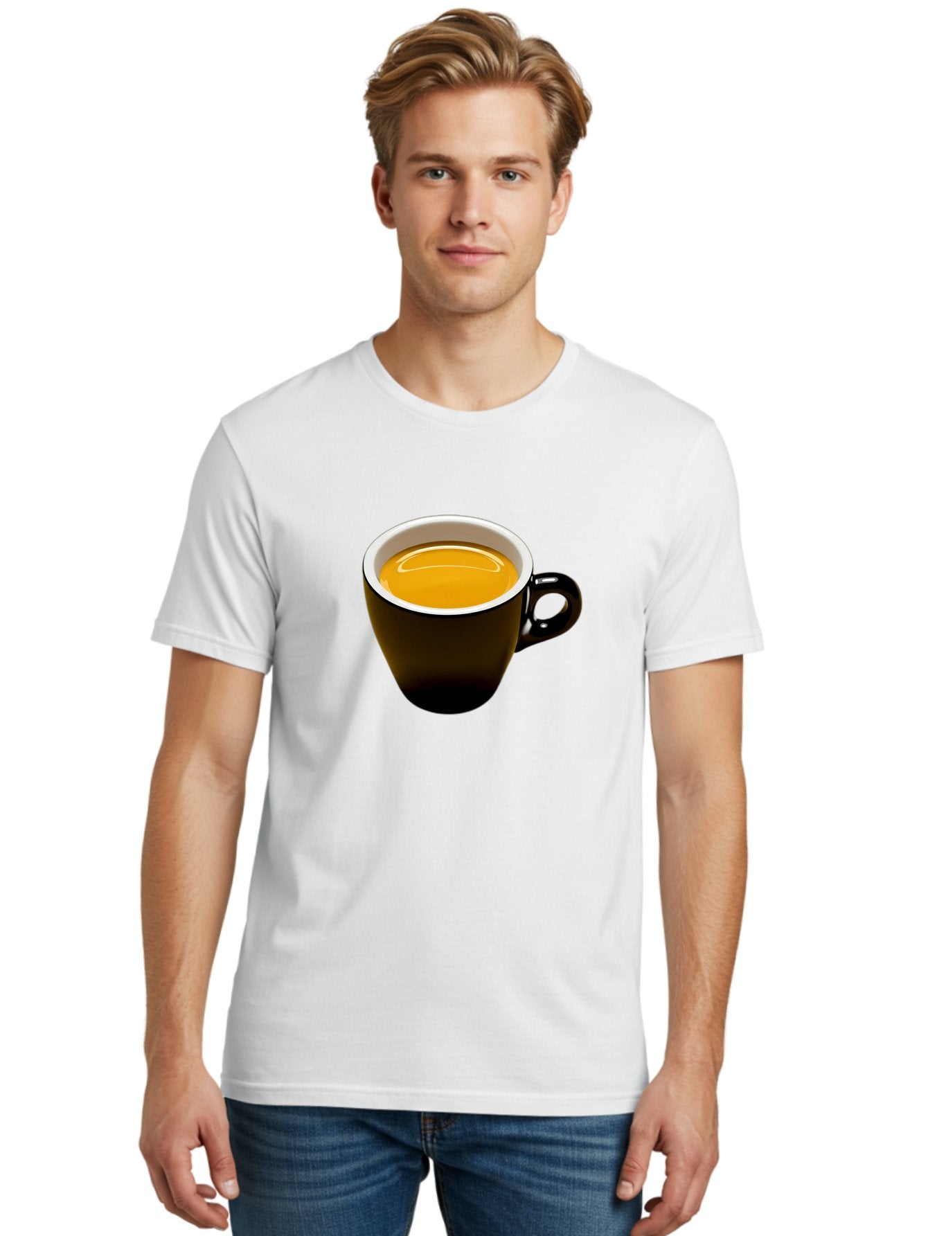 Cup-Of-Tea Men'S Graphic Tee, 100% Cotton, Comfortable Casual Summer Wear, Machine Washable, Black Tea Cup, Yellow Tea, Coffee Mug, Morning Beverage, Relaxing Drink, Cozy Atmosphere, Tea Time, Warm Beverage, Soothing Tea Bab841 22