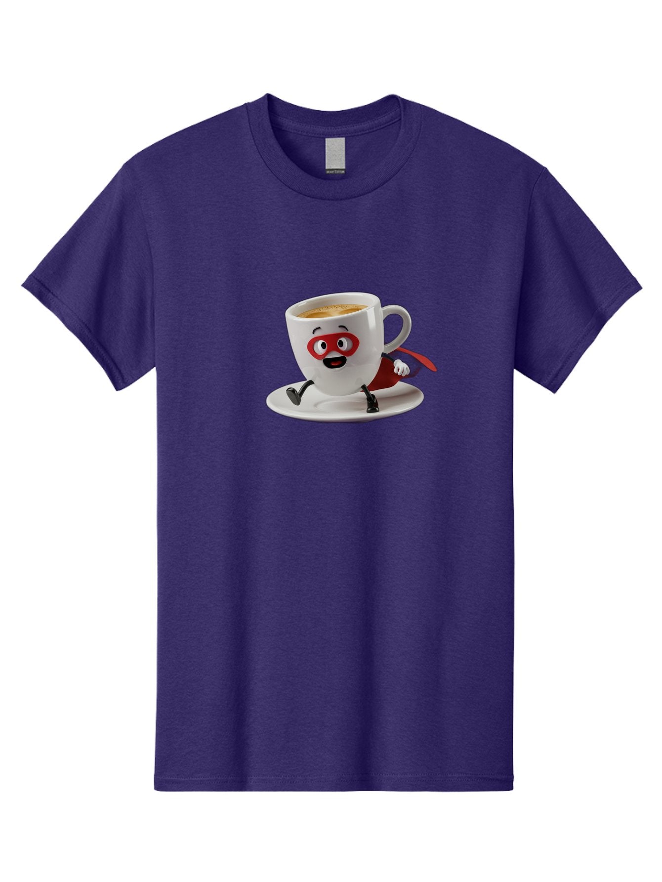 Cup-Superhero Men'S Graphic Tee, 100% Cotton, Comfortable Casual Summer Wear, Machine Washable, Cartoon Coffee Cup, Superhero Theme, Anthropomorphic Design, Red Mask, Cape, Funny Character, Coffee Culture, Cute Illustration Bab842