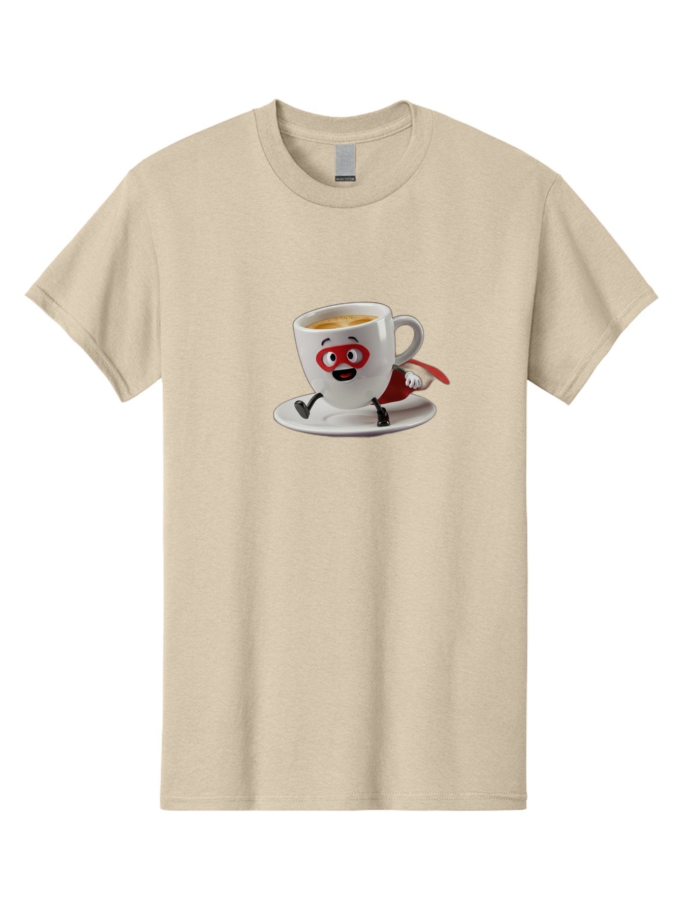 Cup-Superhero Men'S Graphic Tee, 100% Cotton, Comfortable Casual Summer Wear, Machine Washable, Cartoon Coffee Cup, Superhero Theme, Anthropomorphic Design, Red Mask, Cape, Funny Character, Coffee Culture, Cute Illustration Bab842