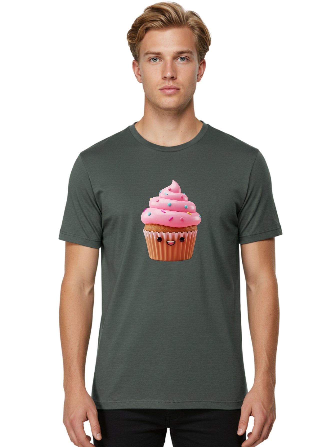 Cupcake Men'S Graphic Tee, 100% Cotton, Comfortable Casual Summer Wear, Machine Washable, Cupcake With Pink Frosting, Sweet Treats, Colorful Sprinkles, Whimsical Design, Happy Face, Dessert Delight, Baked Goods, Cartoon Style Bab843 28