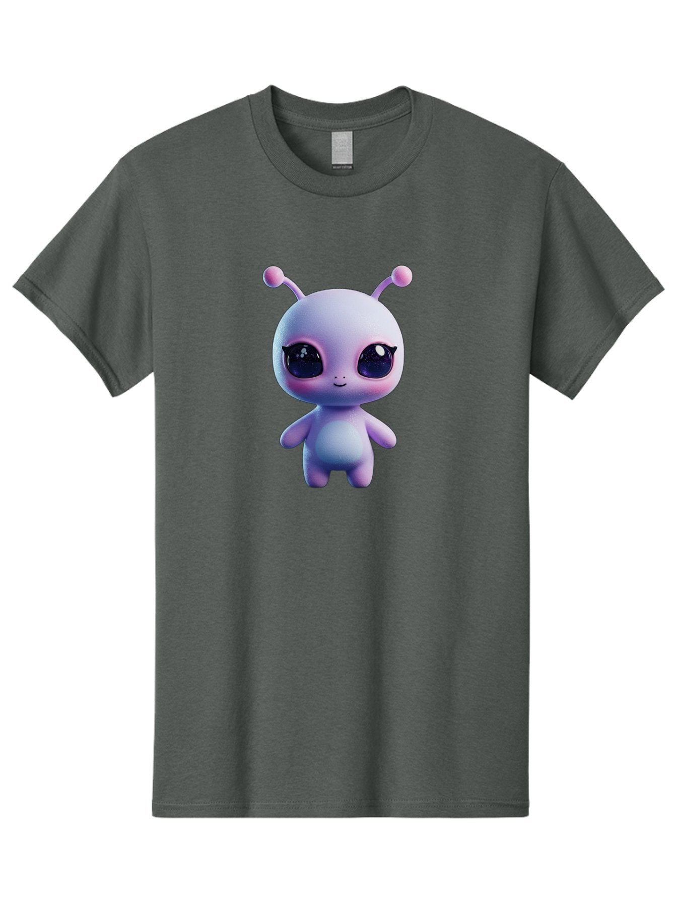 Cute-Alien-Character Men'S Graphic Tee, 100% Cotton, Comfortable Casual Summer Wear, Machine Washable, Alien Character, Cartoon Style, Cute Eyes, Big Eyes, Smiling Face, 3D Rendering, Fantasy Creature, Adorable Being, Purple Hue, Bab844