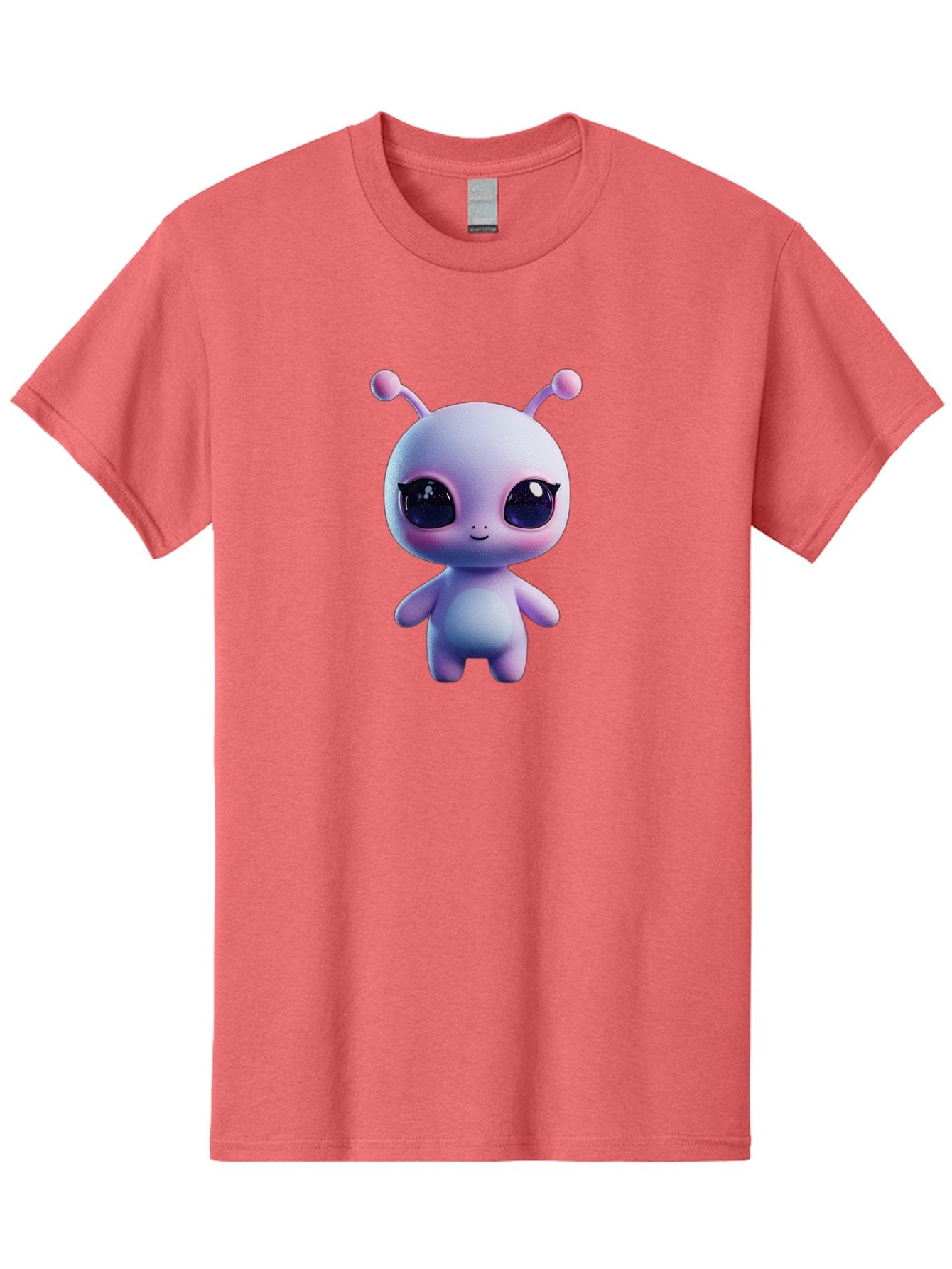 Cute-Alien-Character Men'S Graphic Tee, 100% Cotton, Comfortable Casual Summer Wear, Machine Washable, Alien Character, Cartoon Style, Cute Eyes, Big Eyes, Smiling Face, 3D Rendering, Fantasy Creature, Adorable Being, Purple Hue, Bab844 5