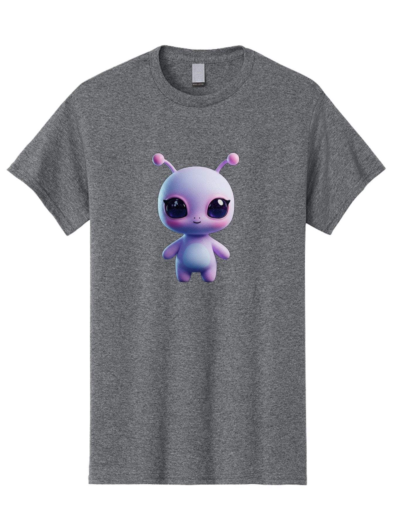 Cute-Alien-Character Men'S Graphic Tee, 100% Cotton, Comfortable Casual Summer Wear, Machine Washable, Alien Character, Cartoon Style, Cute Eyes, Big Eyes, Smiling Face, 3D Rendering, Fantasy Creature, Adorable Being, Purple Hue, Bab844 3