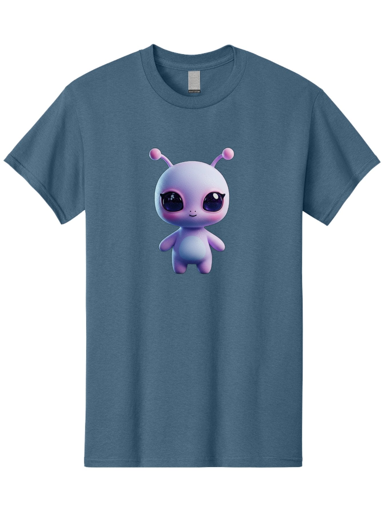 Cute-Alien-Character Men'S Graphic Tee, 100% Cotton, Comfortable Casual Summer Wear, Machine Washable, Alien Character, Cartoon Style, Cute Eyes, Big Eyes, Smiling Face, 3D Rendering, Fantasy Creature, Adorable Being, Purple Hue, Bab844 13