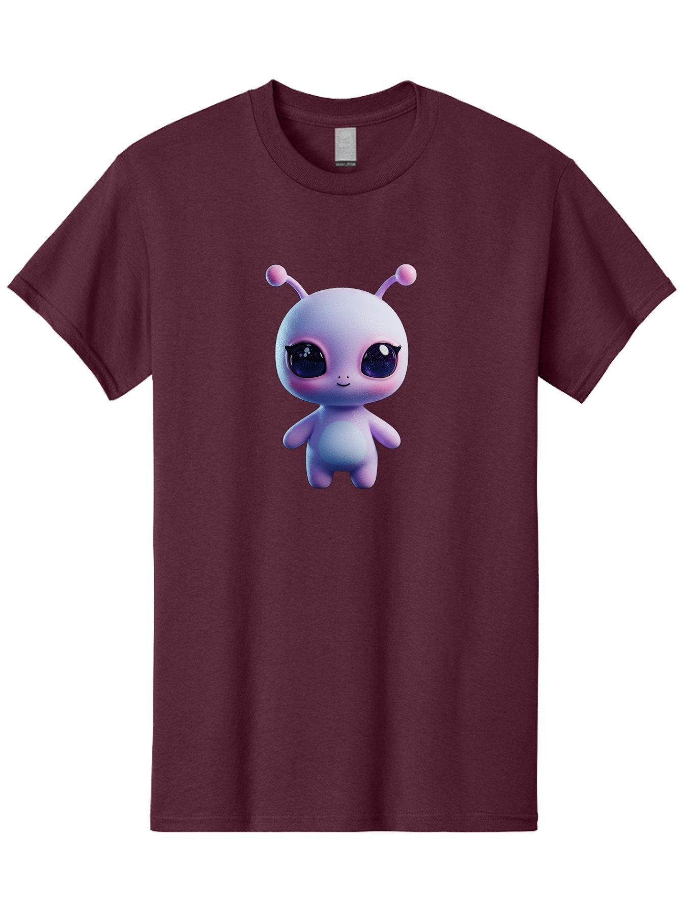 Cute-Alien-Character Men'S Graphic Tee, 100% Cotton, Comfortable Casual Summer Wear, Machine Washable, Alien Character, Cartoon Style, Cute Eyes, Big Eyes, Smiling Face, 3D Rendering, Fantasy Creature, Adorable Being, Purple Hue, Bab844 15