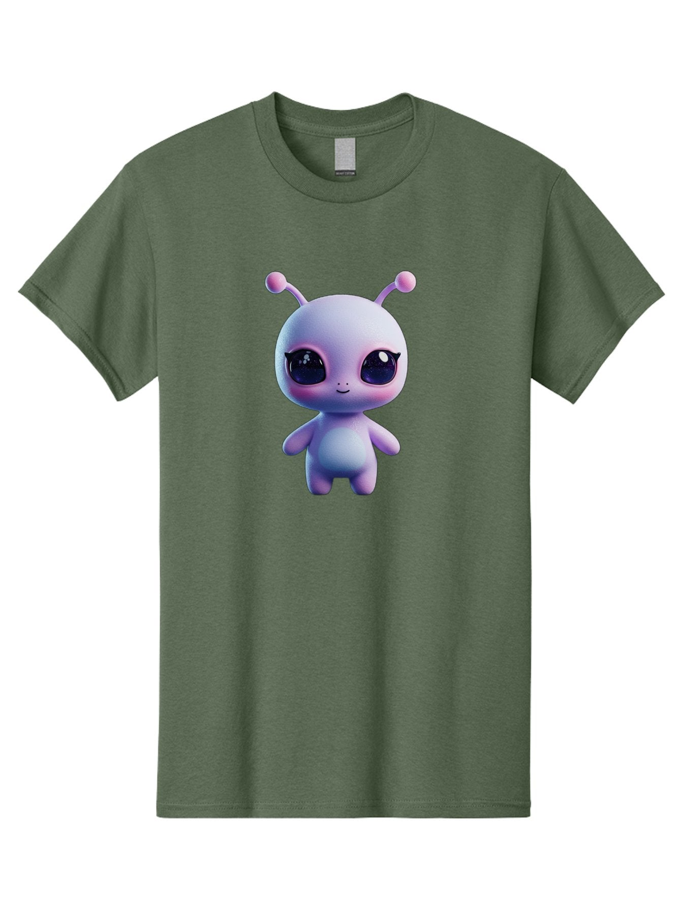 Cute-Alien-Character Men'S Graphic Tee, 100% Cotton, Comfortable Casual Summer Wear, Machine Washable, Alien Character, Cartoon Style, Cute Eyes, Big Eyes, Smiling Face, 3D Rendering, Fantasy Creature, Adorable Being, Purple Hue, Bab844 11