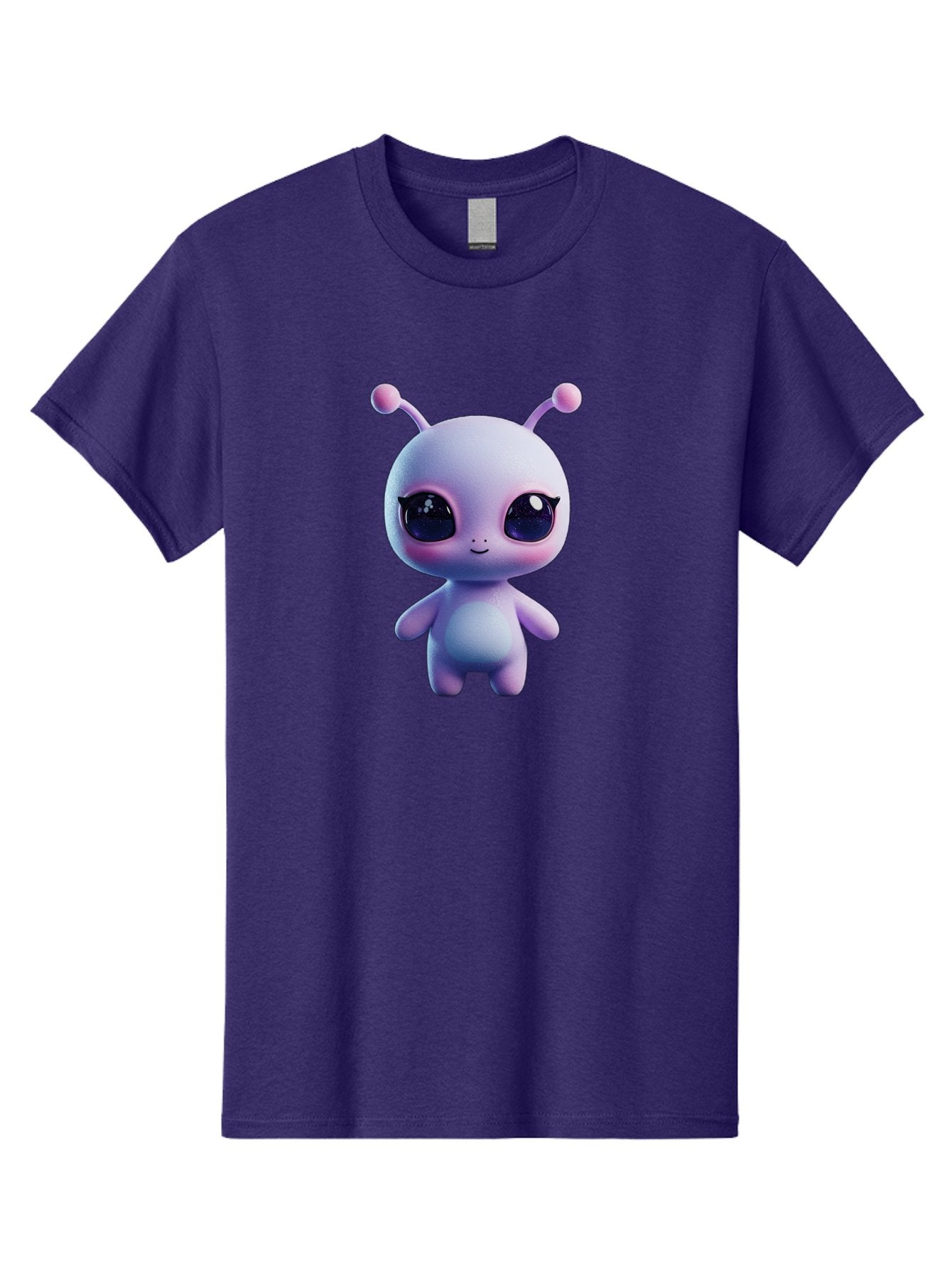 Cute-Alien-Character Men'S Graphic Tee, 100% Cotton, Comfortable Casual Summer Wear, Machine Washable, Alien Character, Cartoon Style, Cute Eyes, Big Eyes, Smiling Face, 3D Rendering, Fantasy Creature, Adorable Being, Purple Hue, Bab844 12