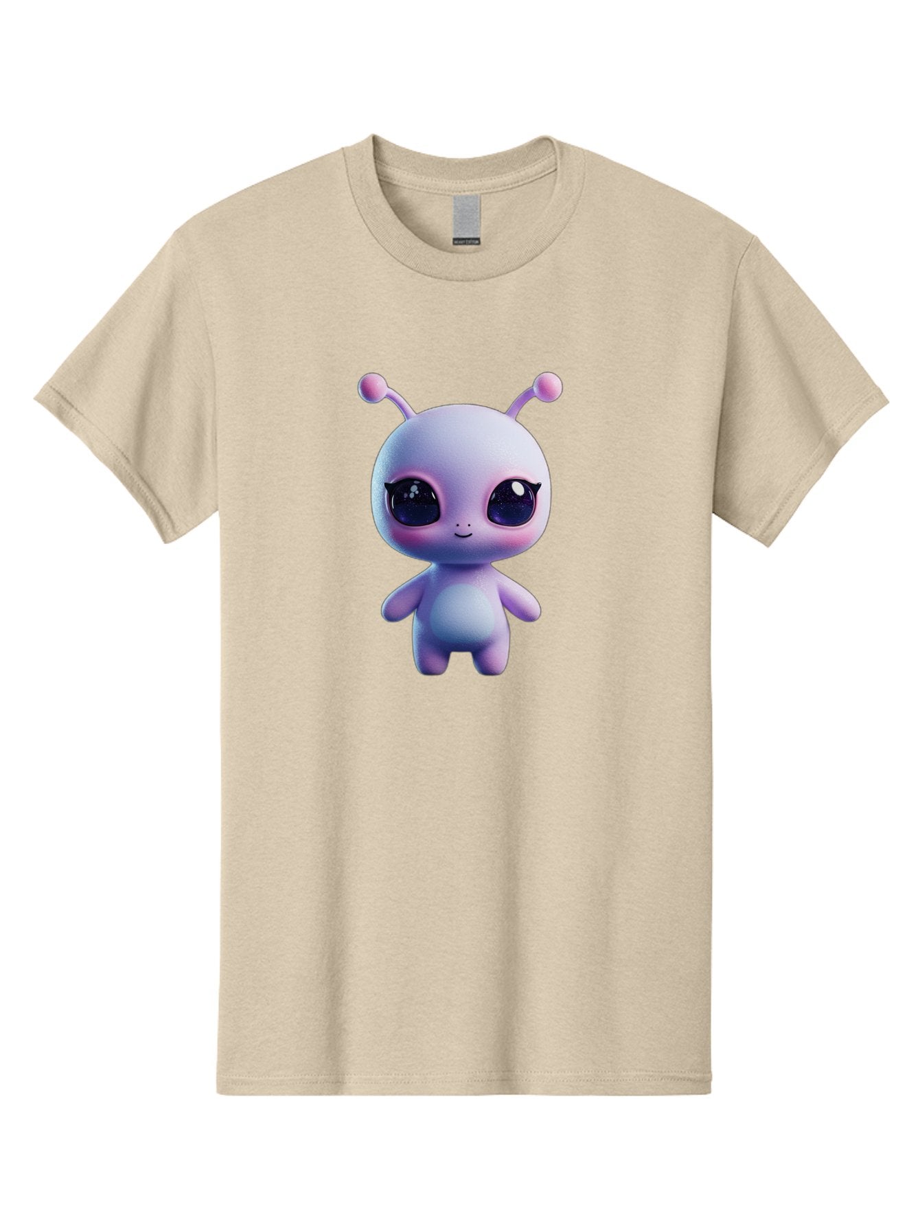 Cute-Alien-Character Men'S Graphic Tee, 100% Cotton, Comfortable Casual Summer Wear, Machine Washable, Alien Character, Cartoon Style, Cute Eyes, Big Eyes, Smiling Face, 3D Rendering, Fantasy Creature, Adorable Being, Purple Hue, Bab844